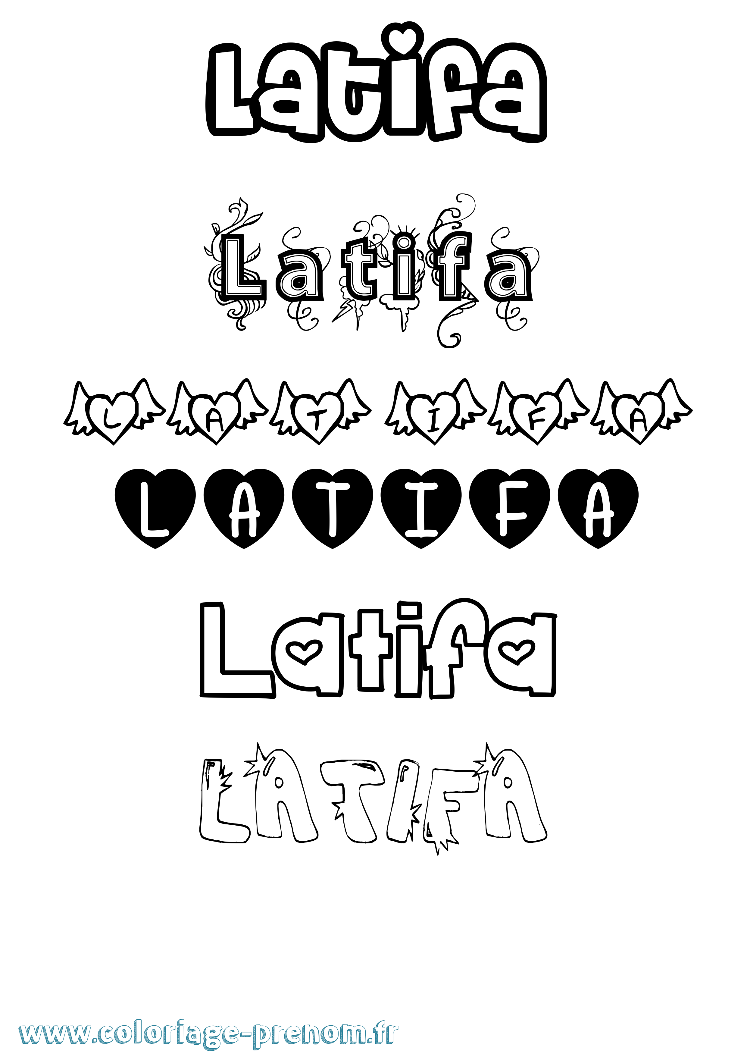 Coloriage prénom Latifa Girly