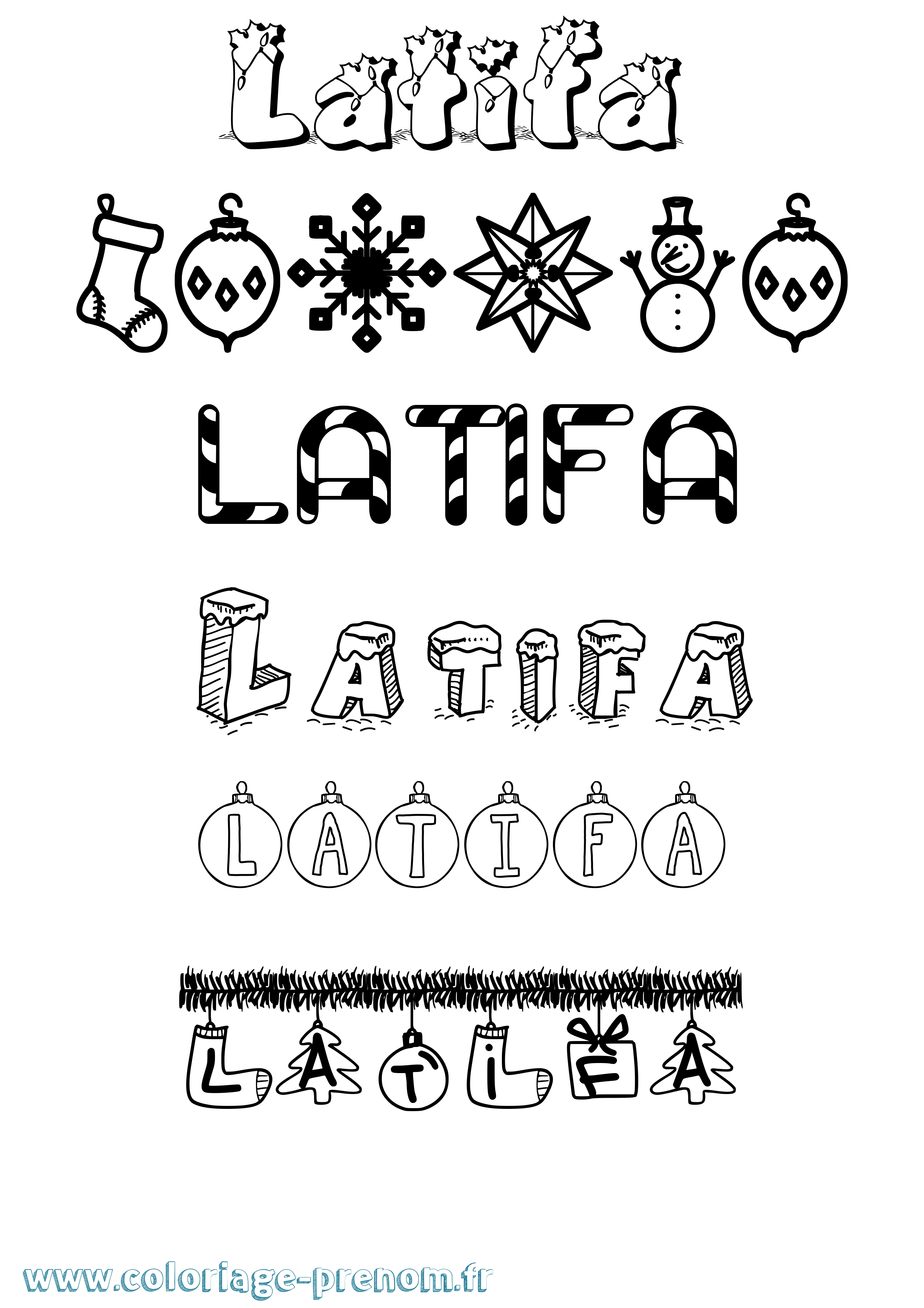 Coloriage prénom Latifa Noël
