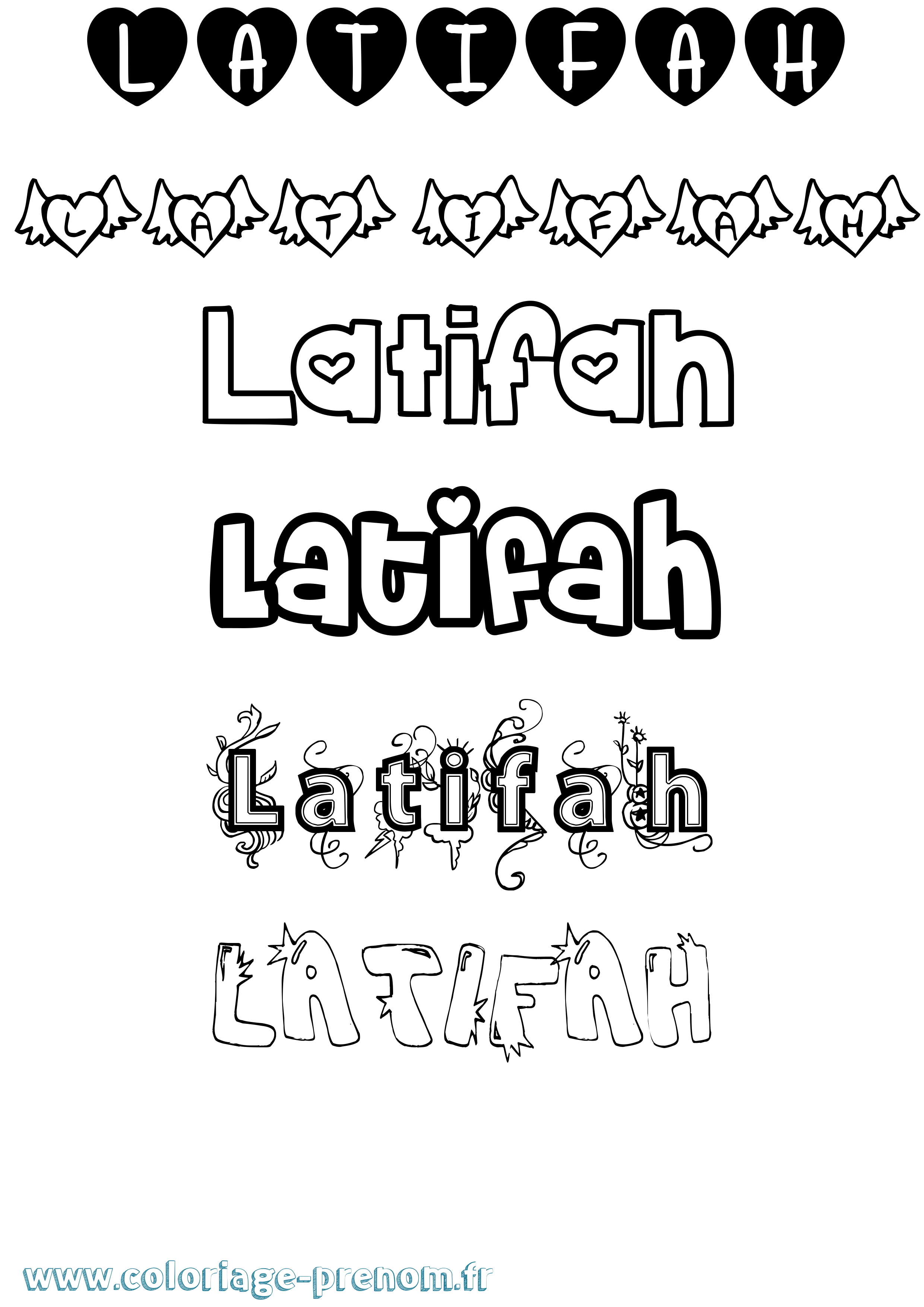 Coloriage prénom Latifah Girly