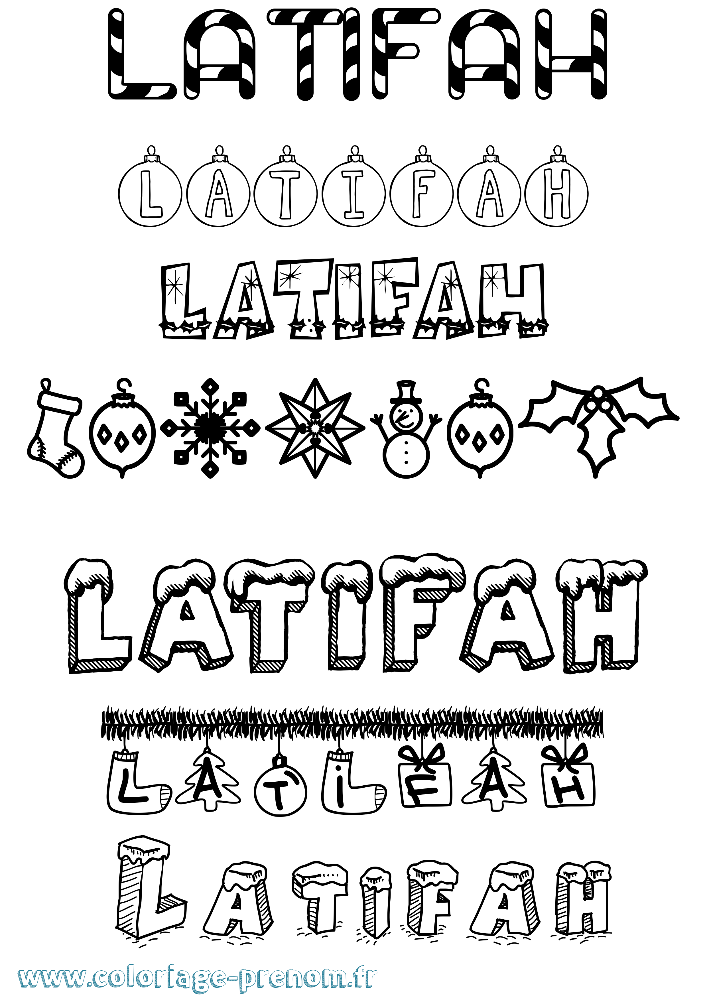 Coloriage prénom Latifah Noël