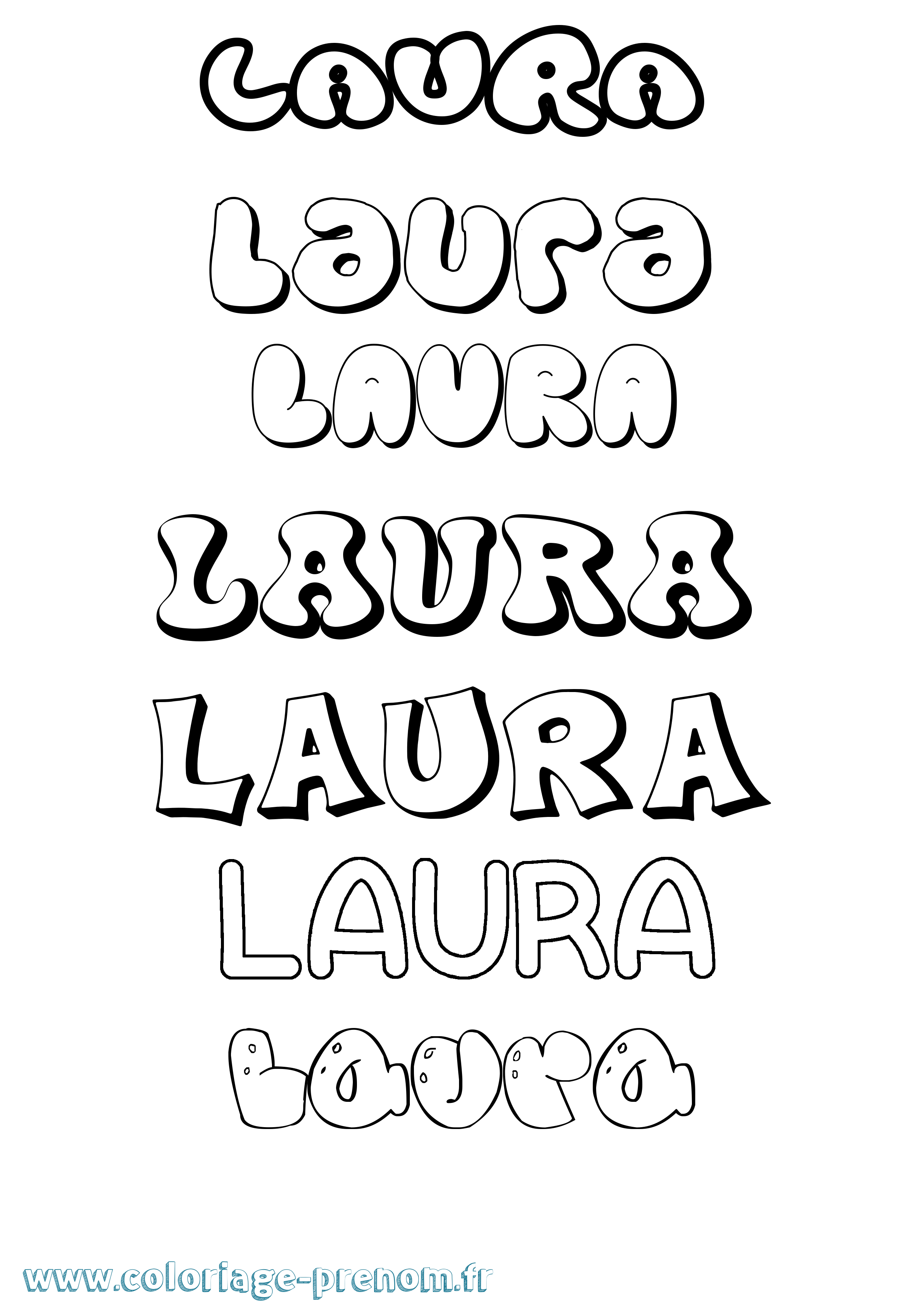 Coloriage prénom Laura Bubble