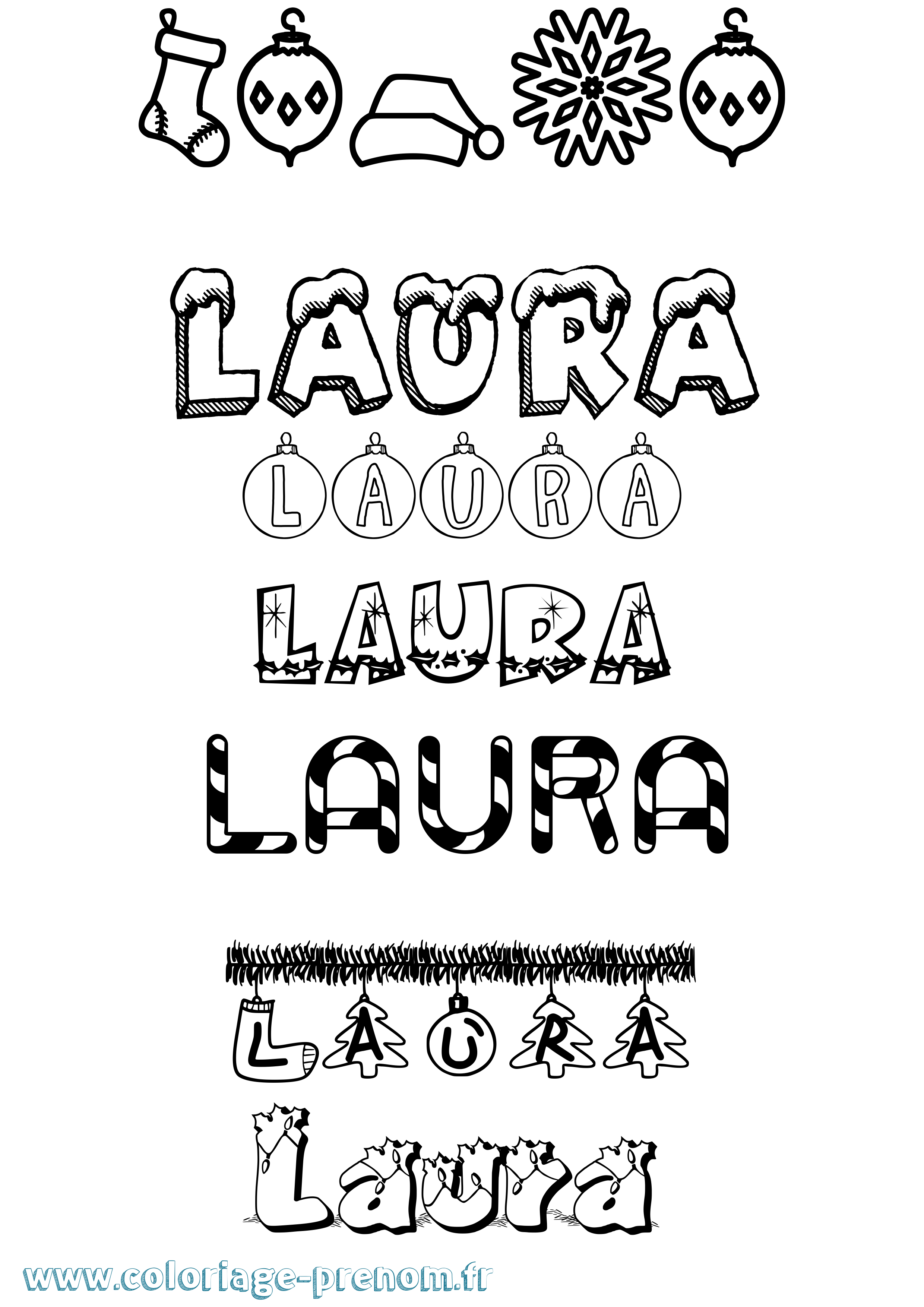 Coloriage prénom Laura Noël