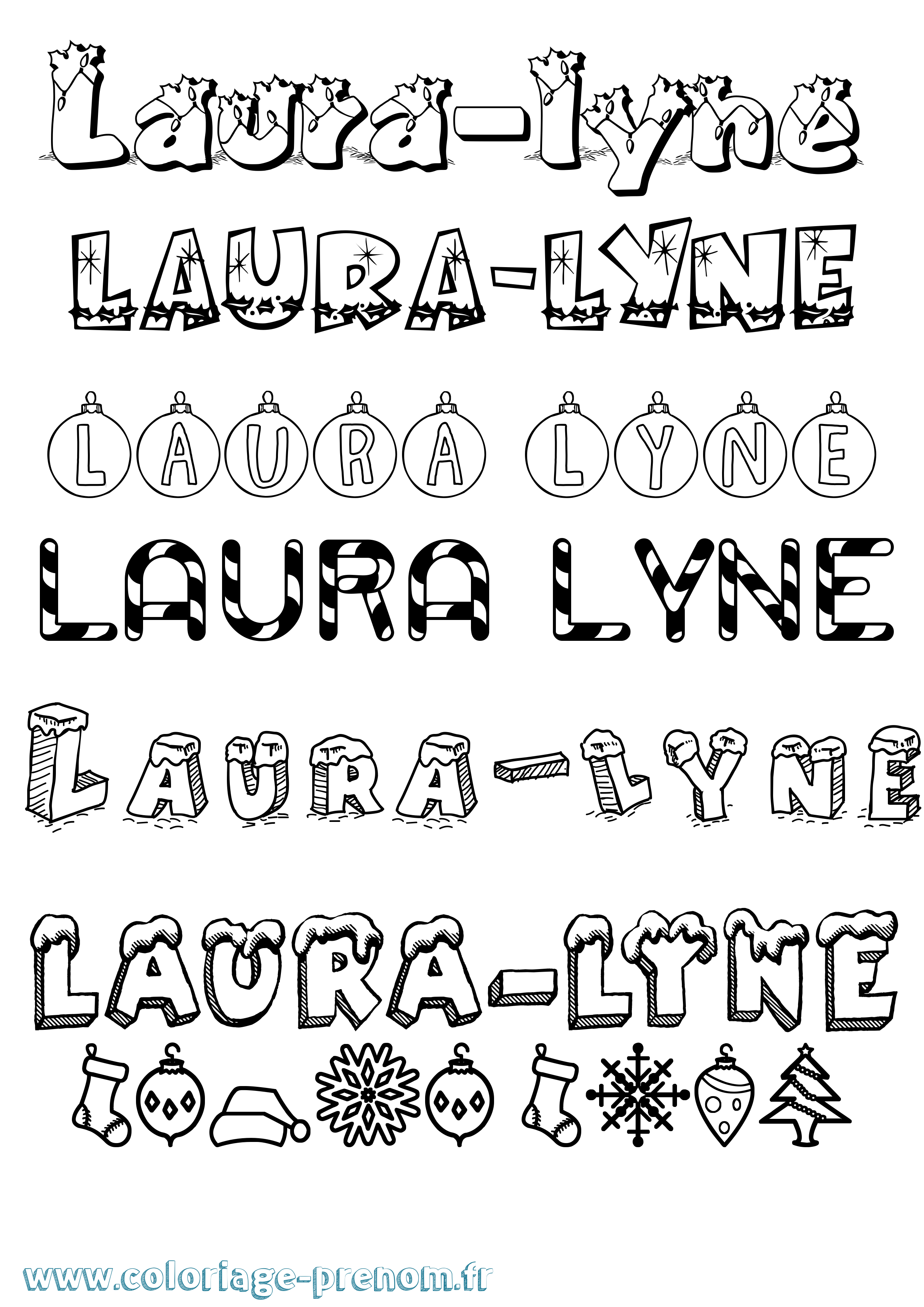 Coloriage prénom Laura-Lyne Noël