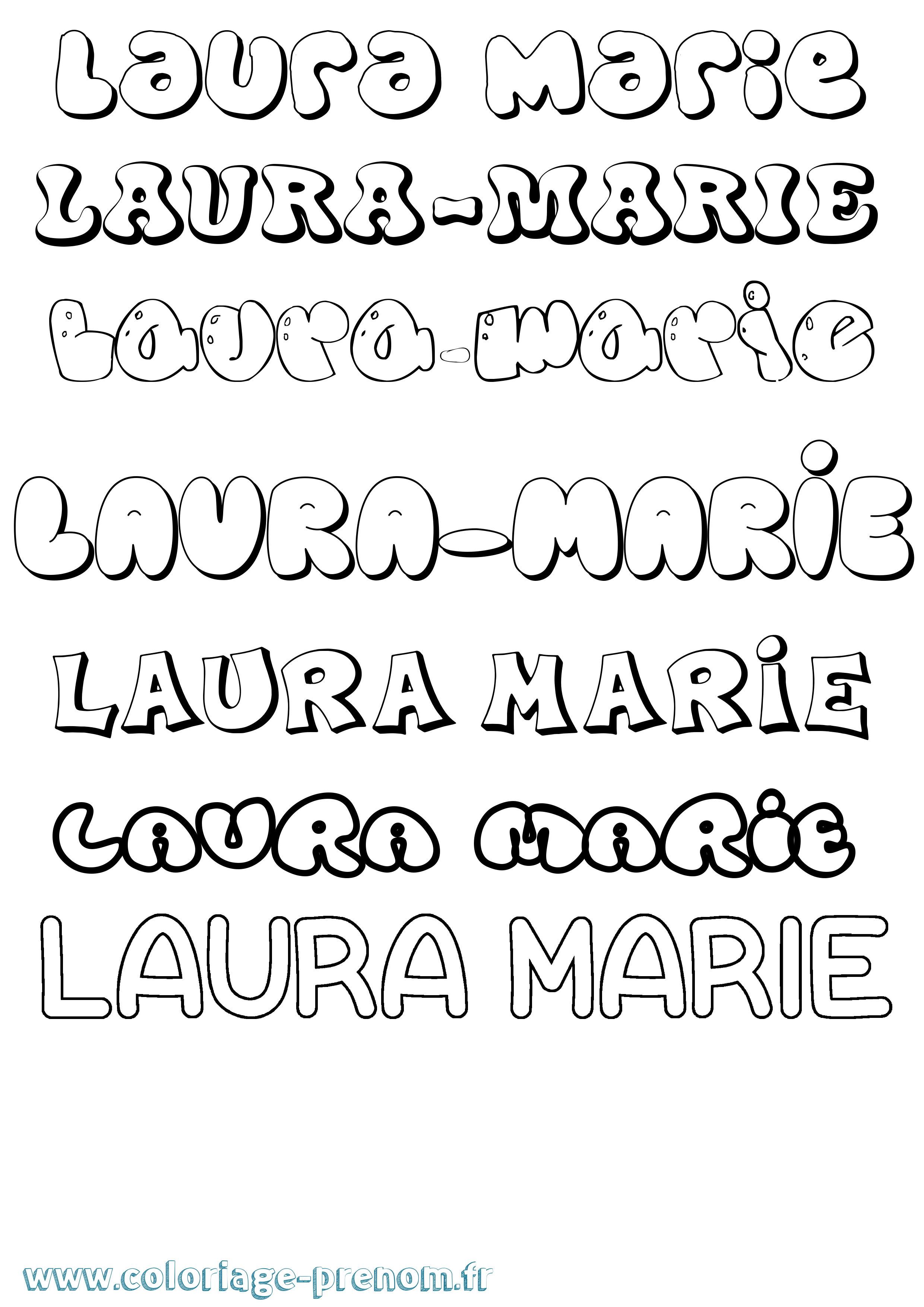 Coloriage prénom Laura-Marie Bubble
