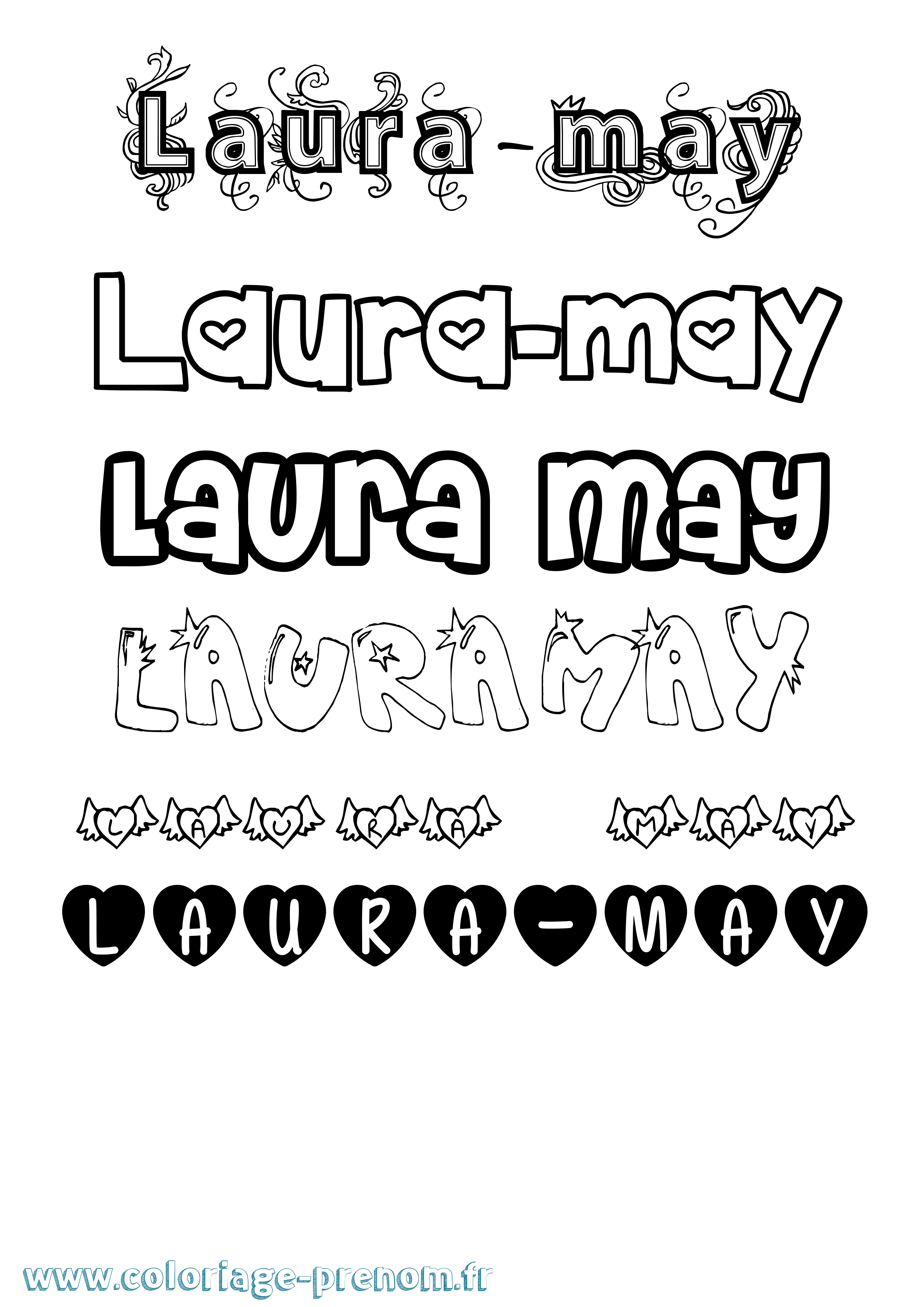 Coloriage prénom Laura-May Girly