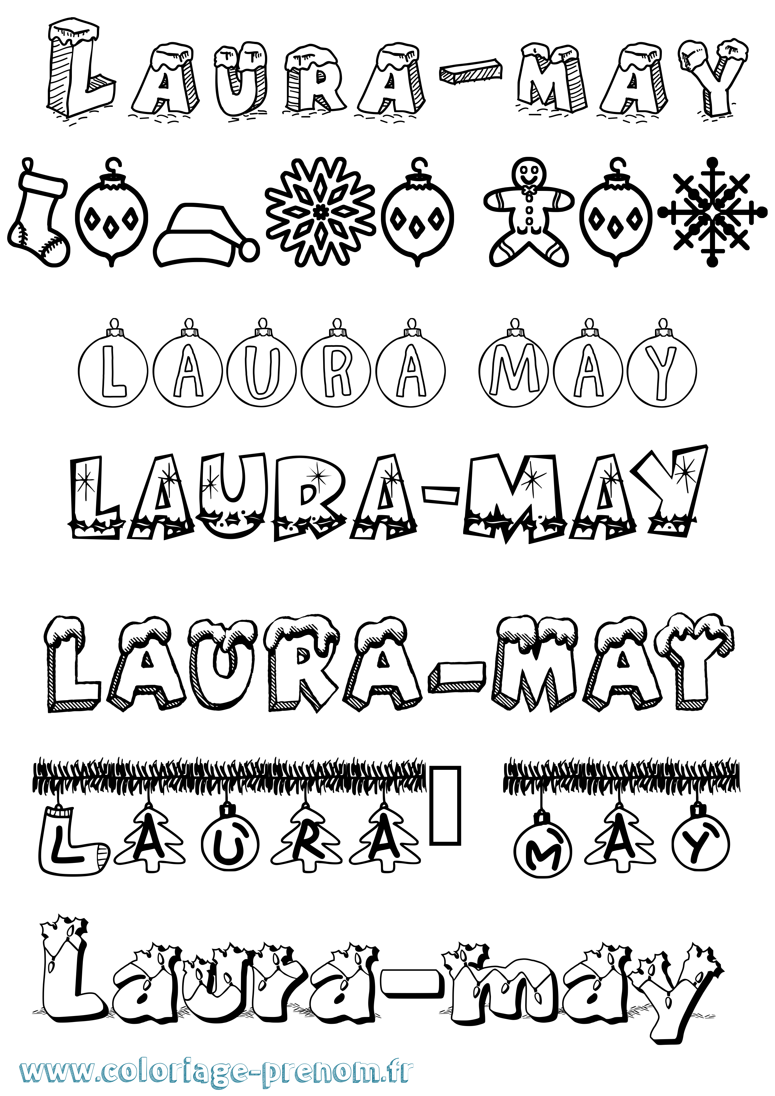 Coloriage prénom Laura-May Noël
