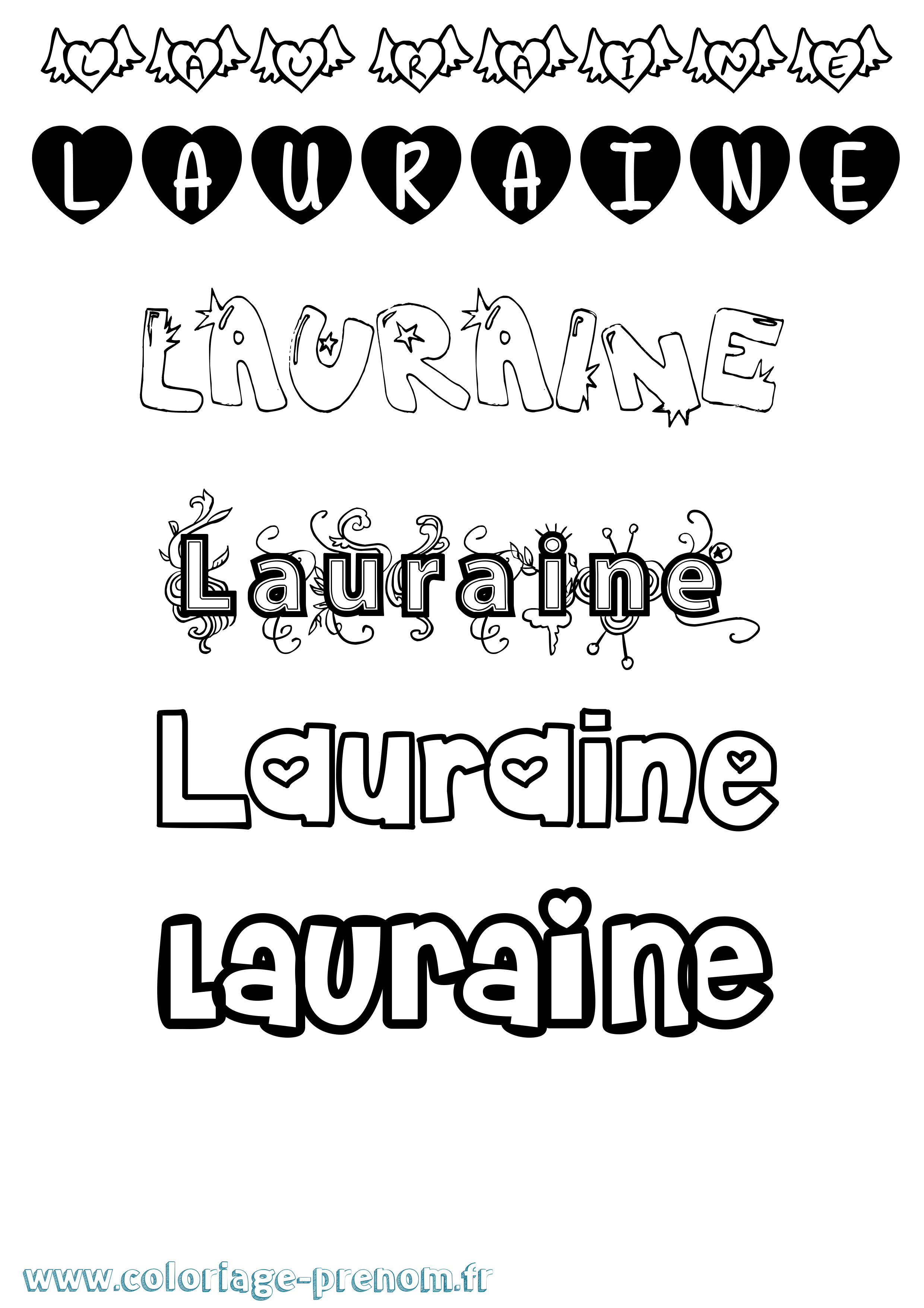 Coloriage prénom Lauraine Girly