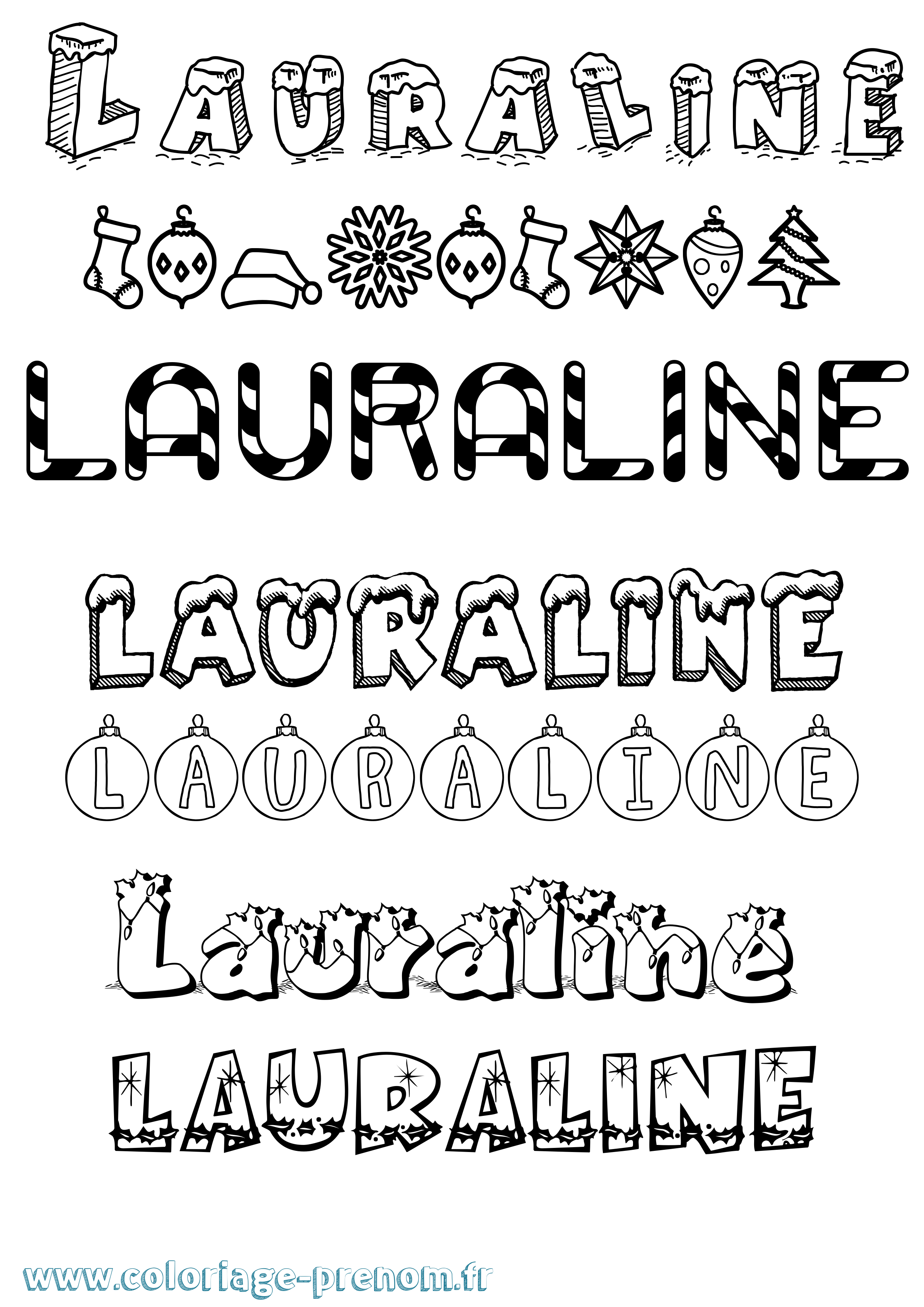 Coloriage prénom Lauraline Noël
