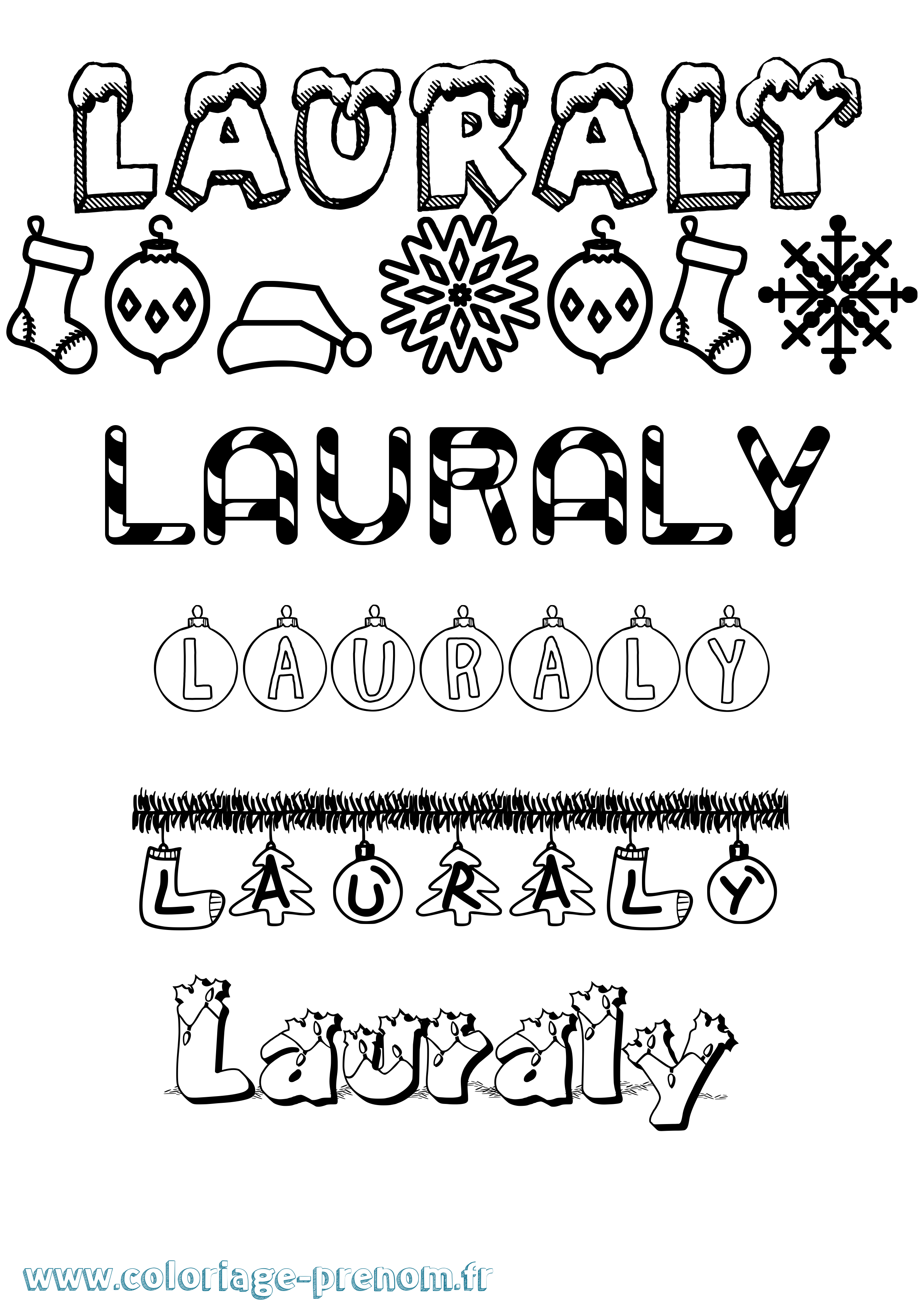 Coloriage prénom Lauraly Noël