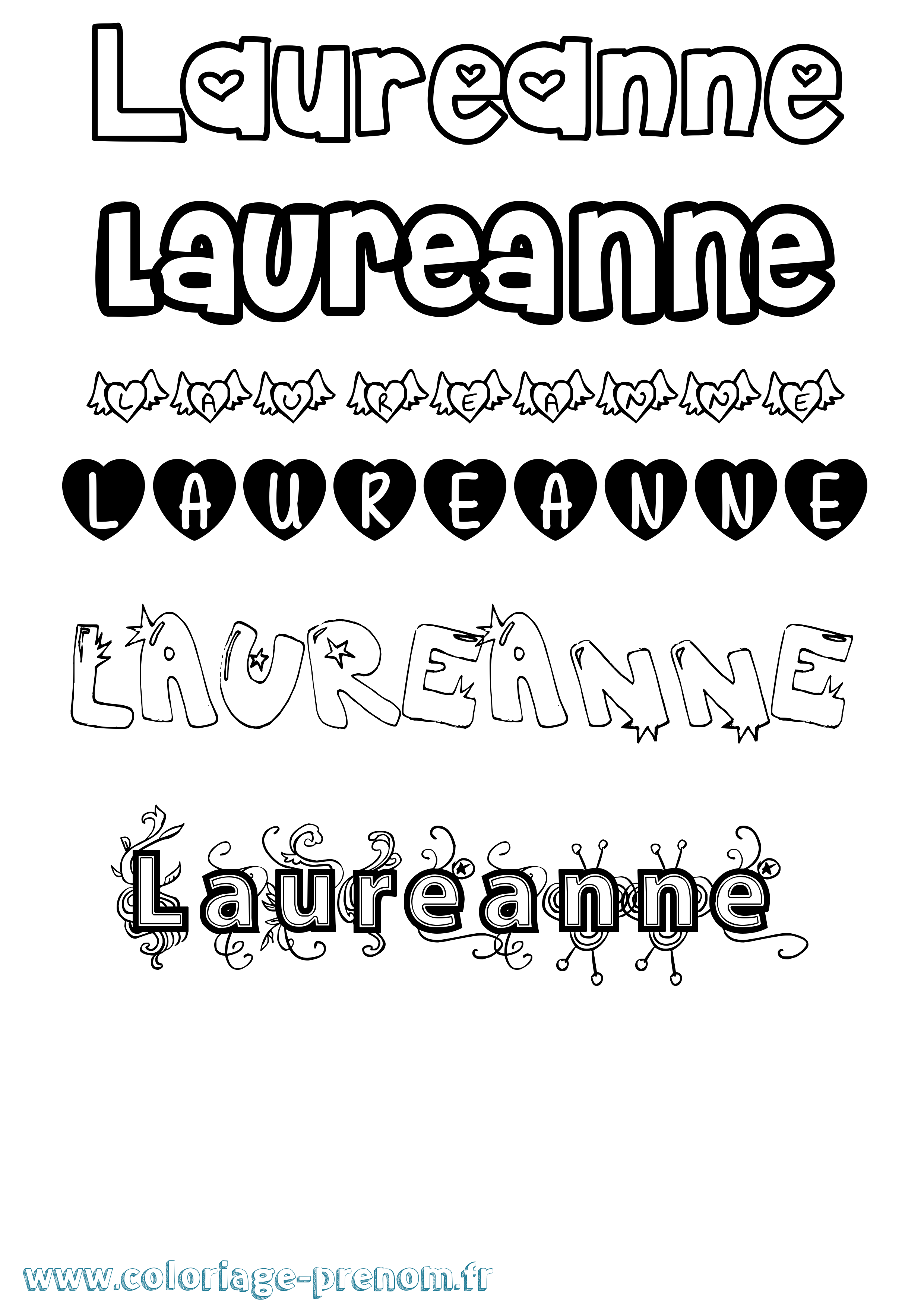 Coloriage prénom Laureanne Girly