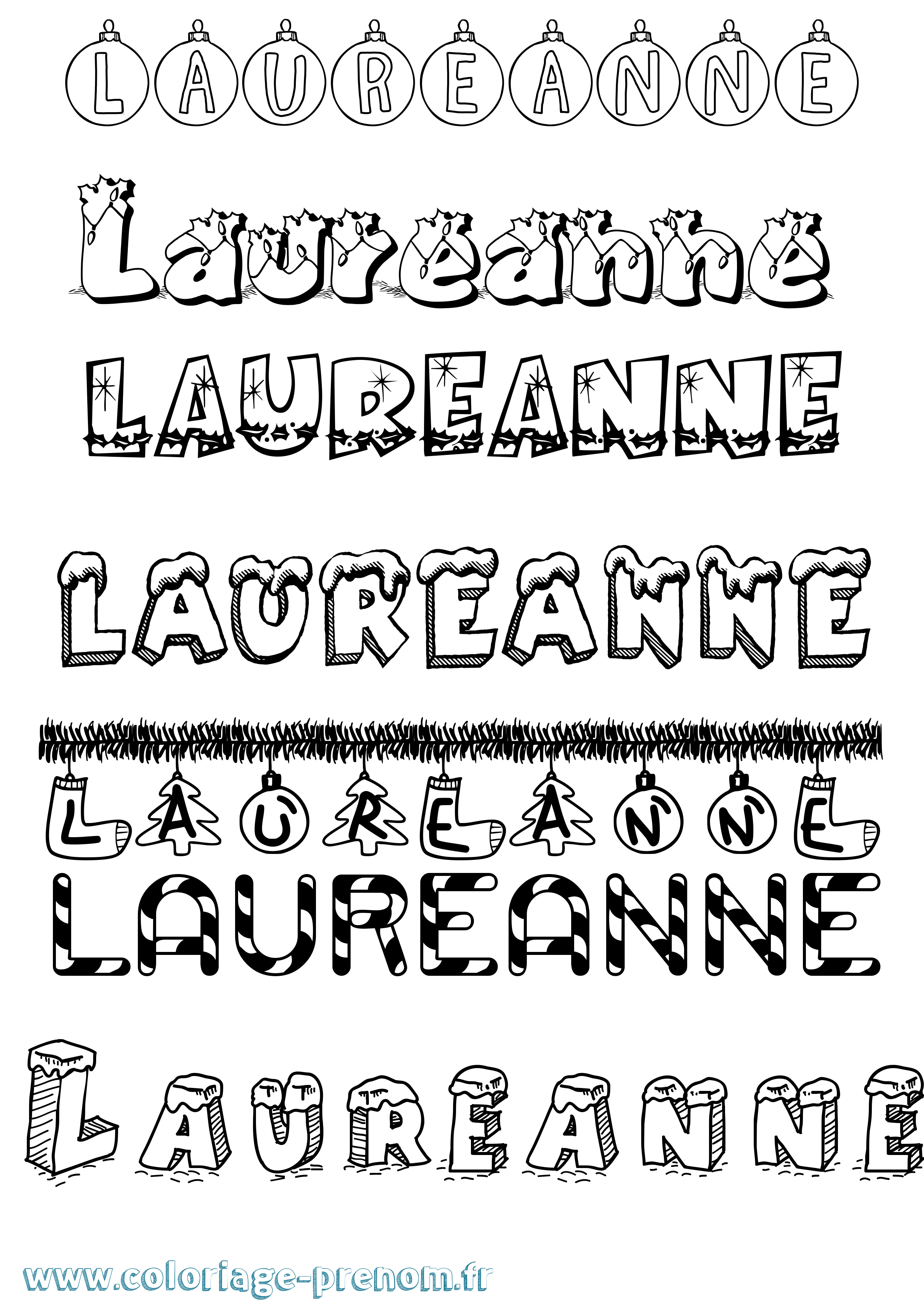 Coloriage prénom Laureanne Noël
