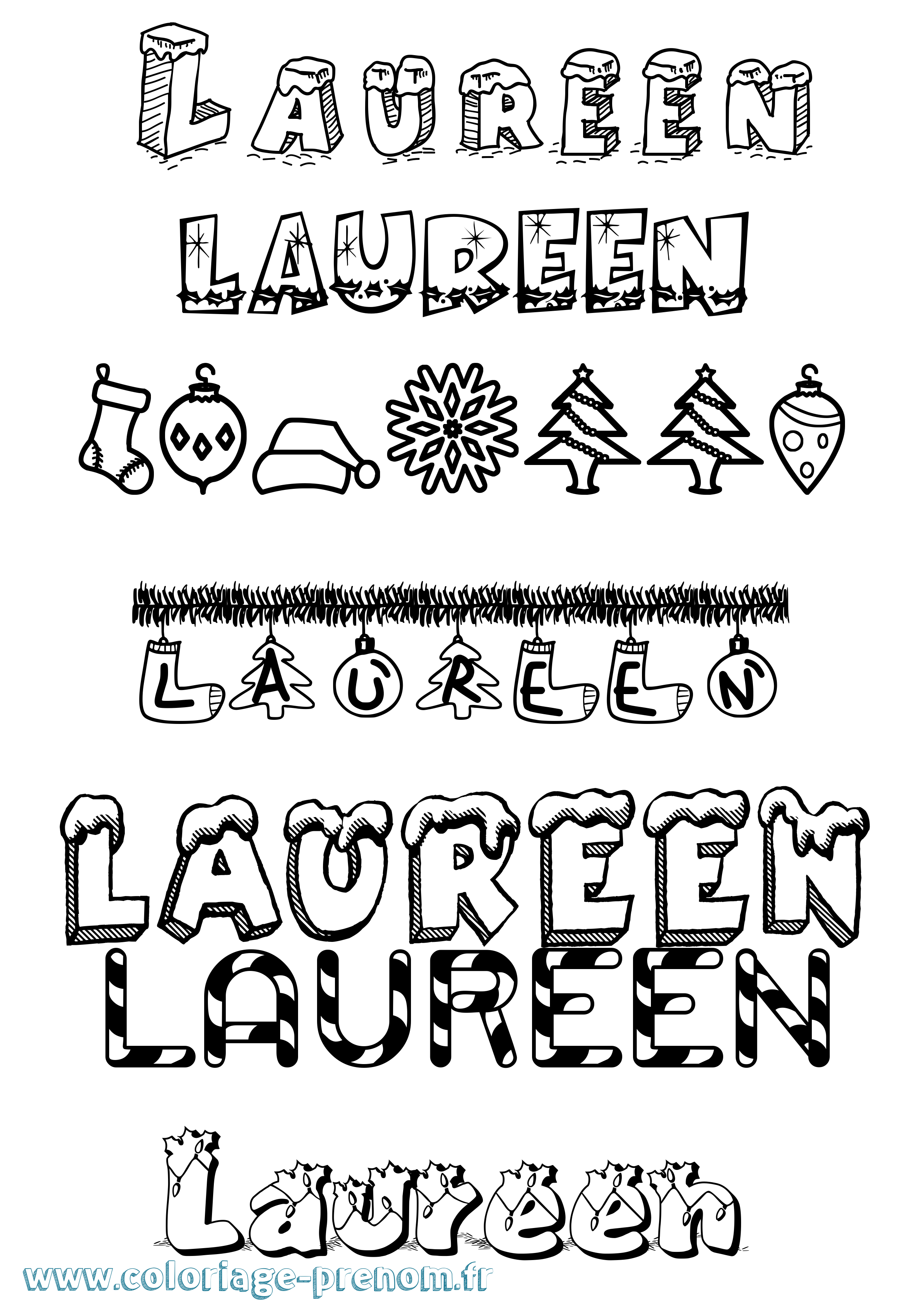Coloriage Laureen Noël Coloriage prénom Laureen Noël