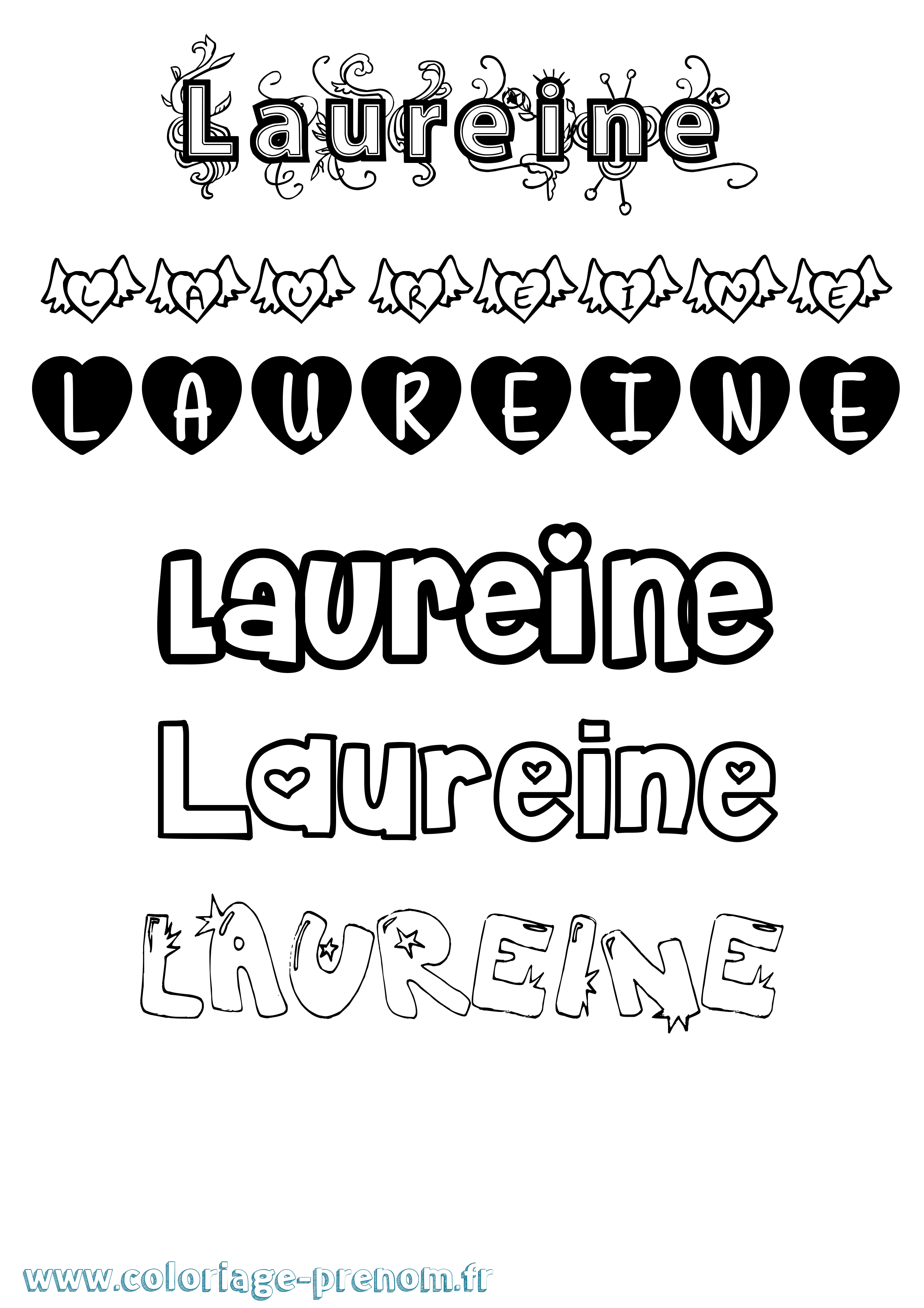 Coloriage prénom Laureine Girly