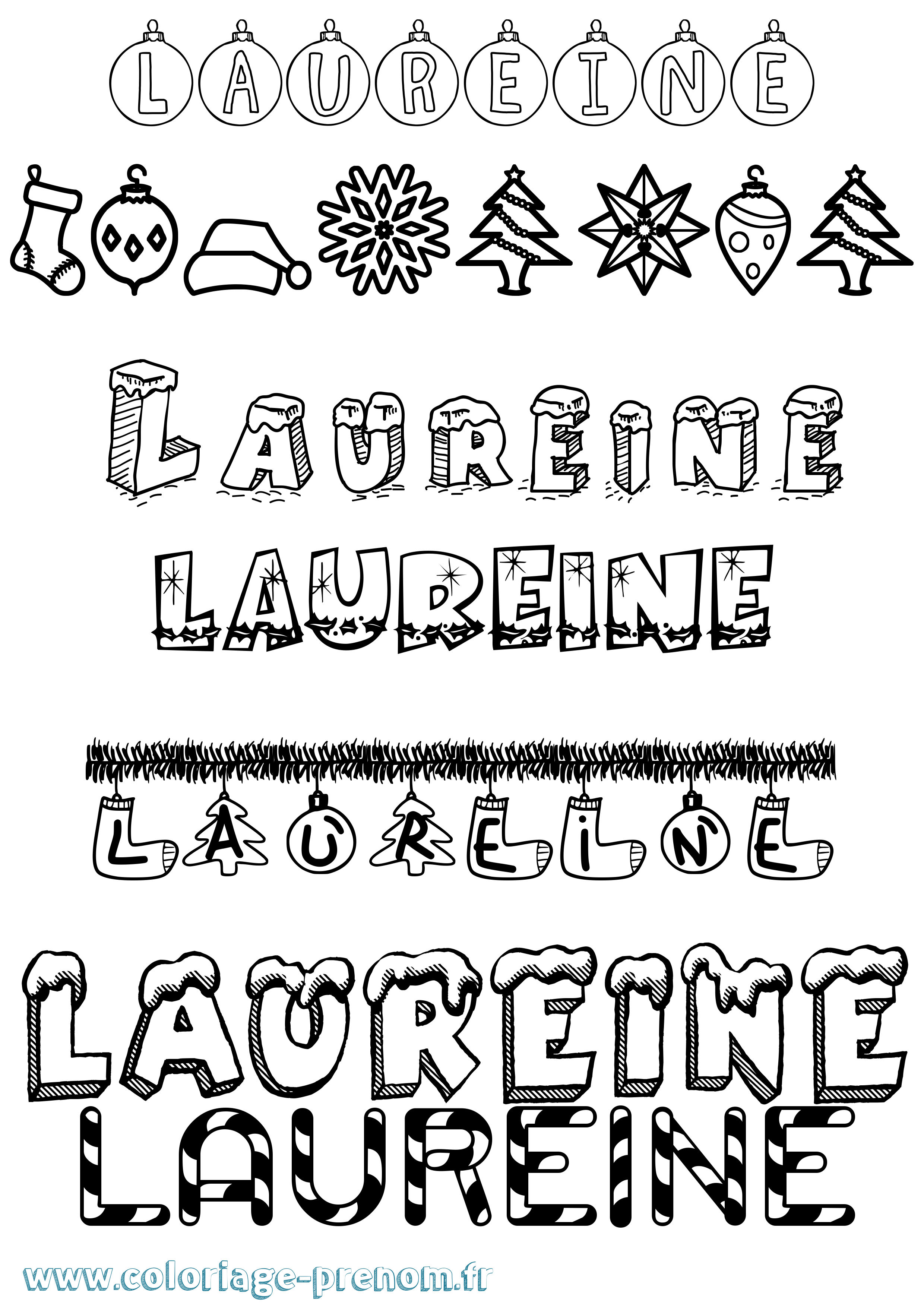 Coloriage prénom Laureine Noël
