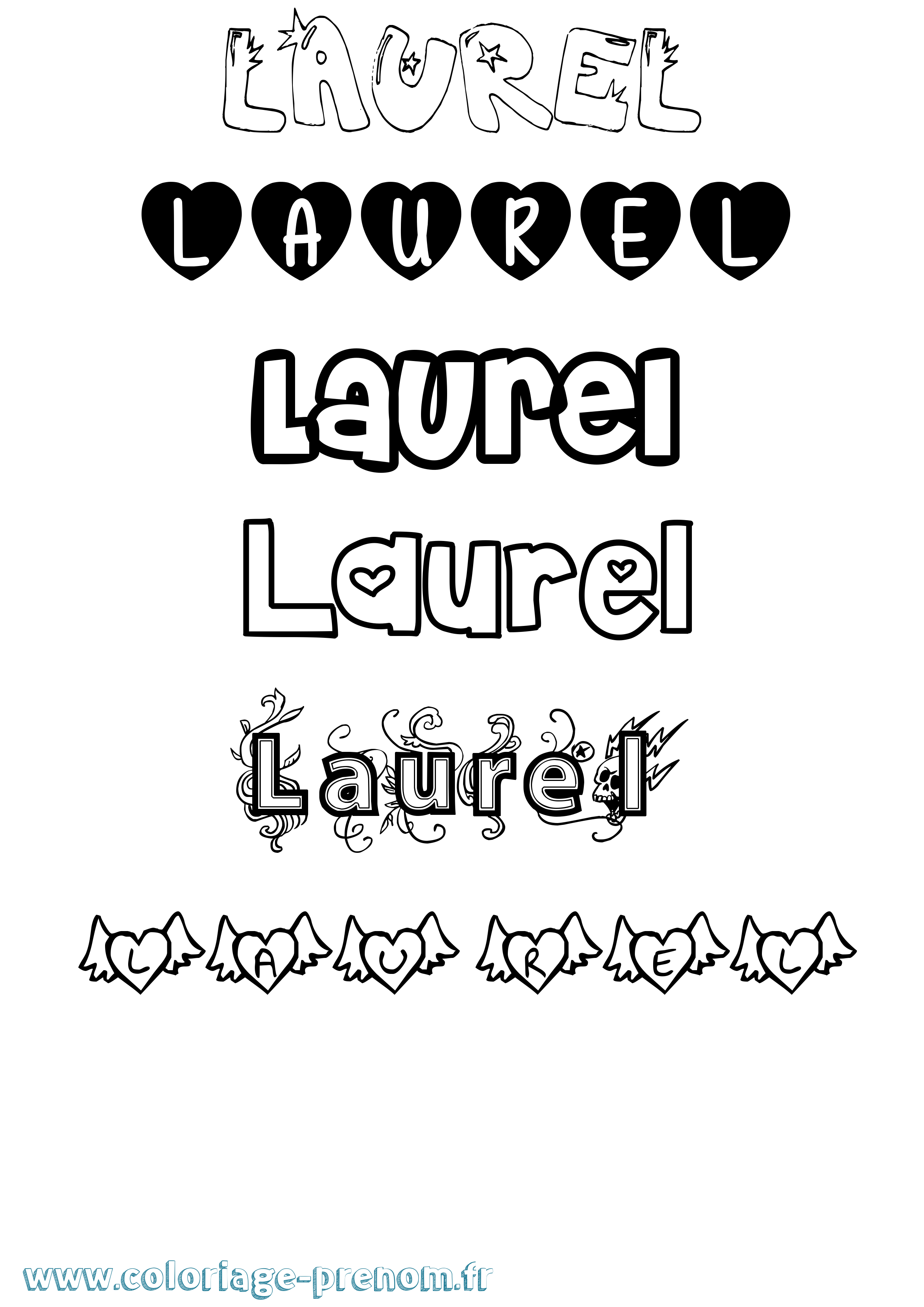 Coloriage prénom Laurel Girly
