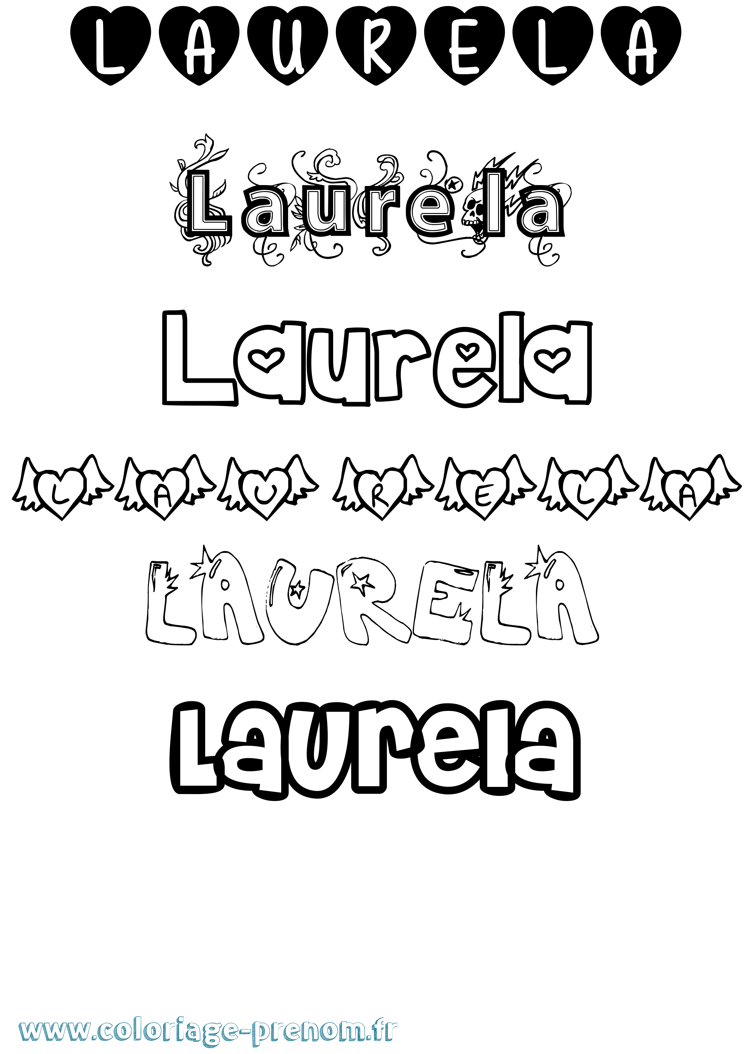 Coloriage prénom Laurela Girly