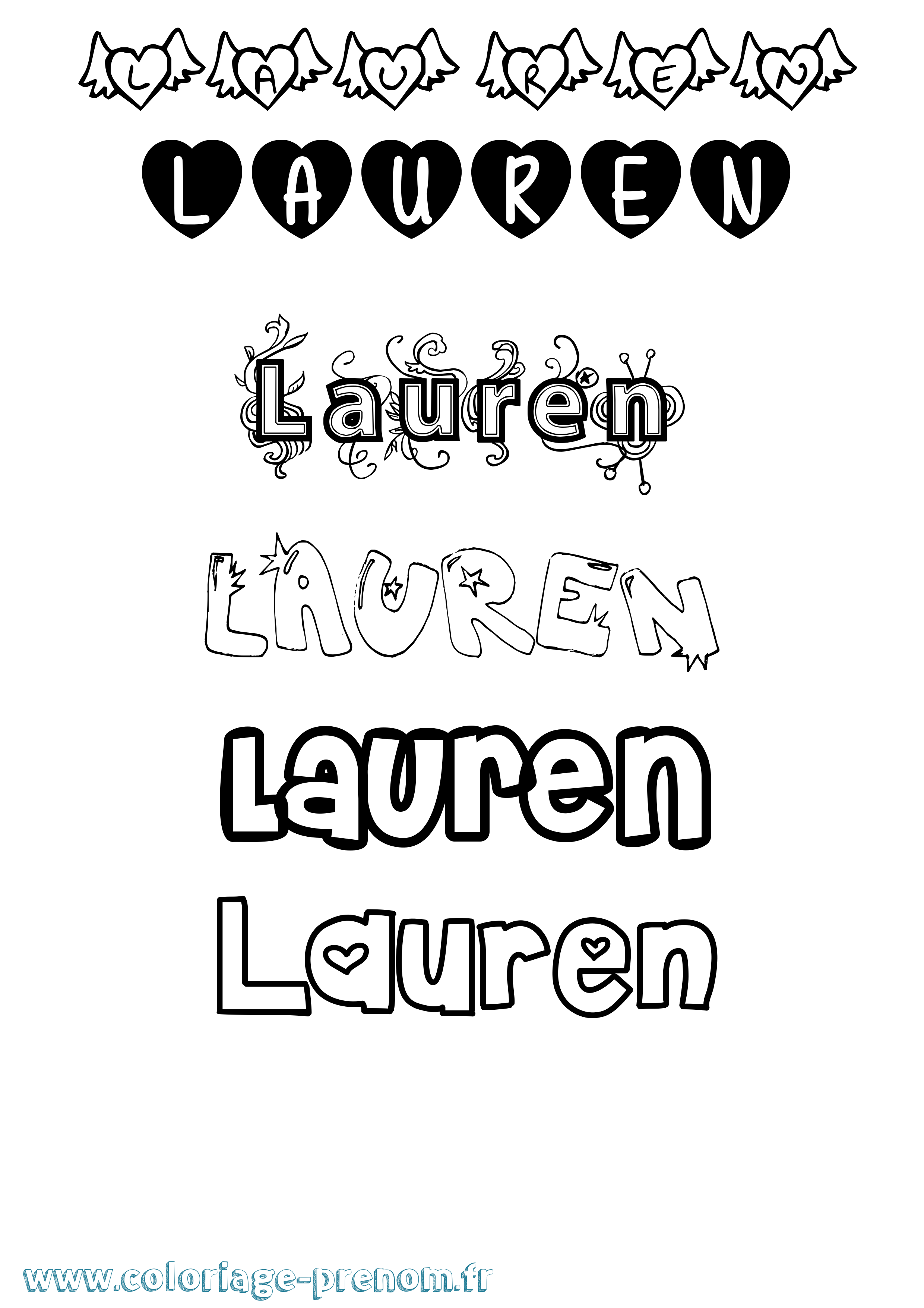 Coloriage prénom Lauren Girly