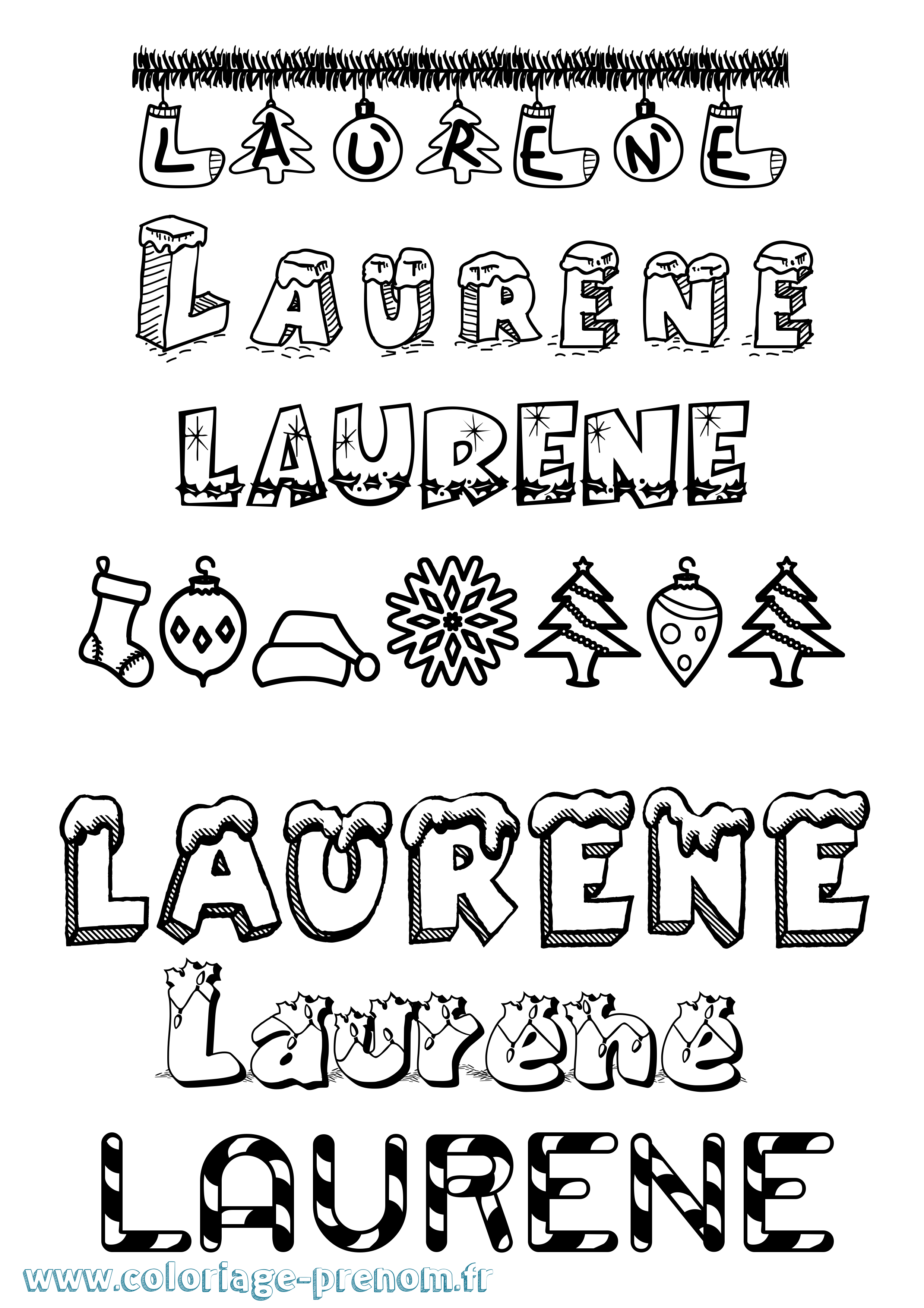 Coloriage prénom Laurene Noël