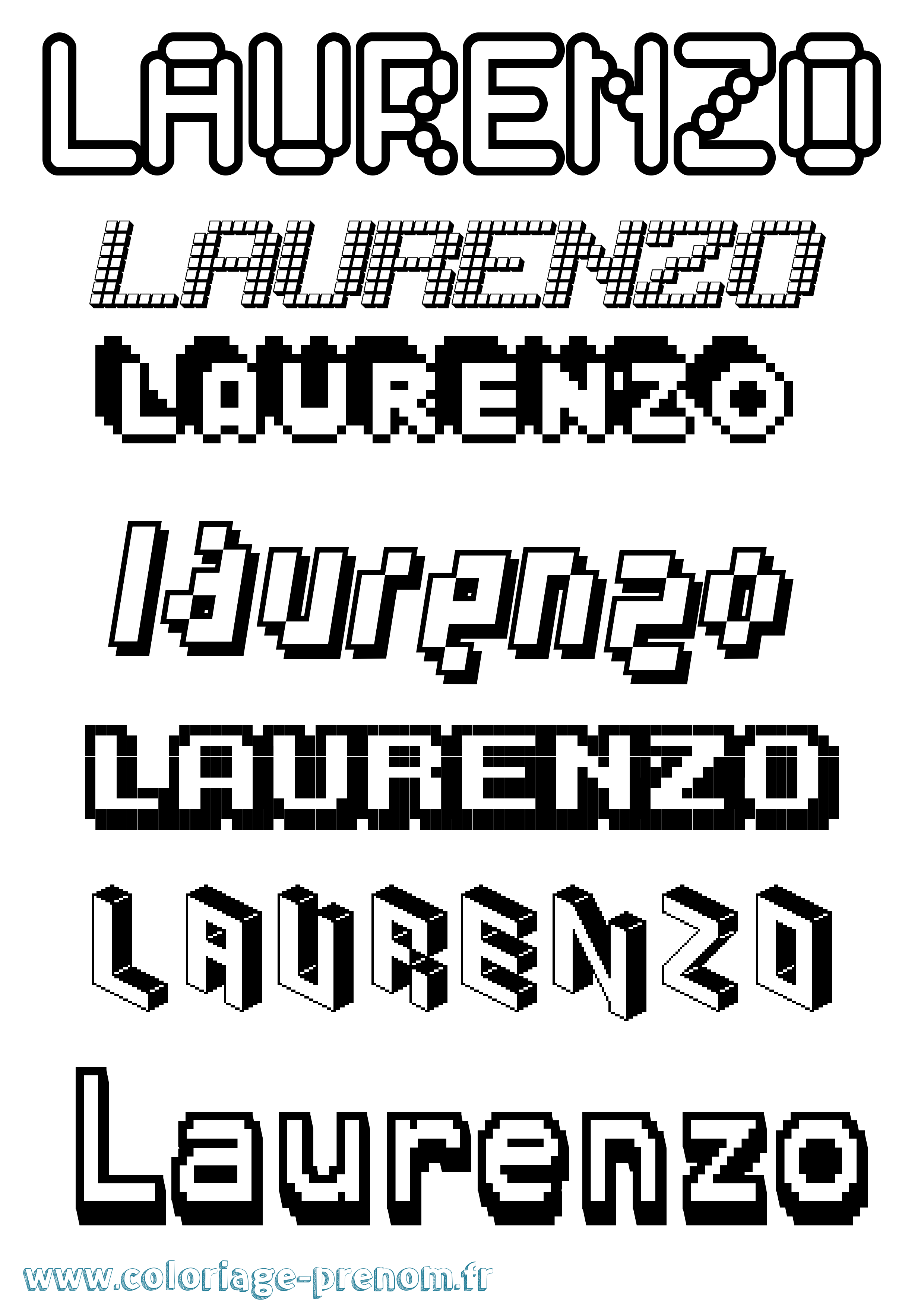 Coloriage prénom Laurenzo Pixel