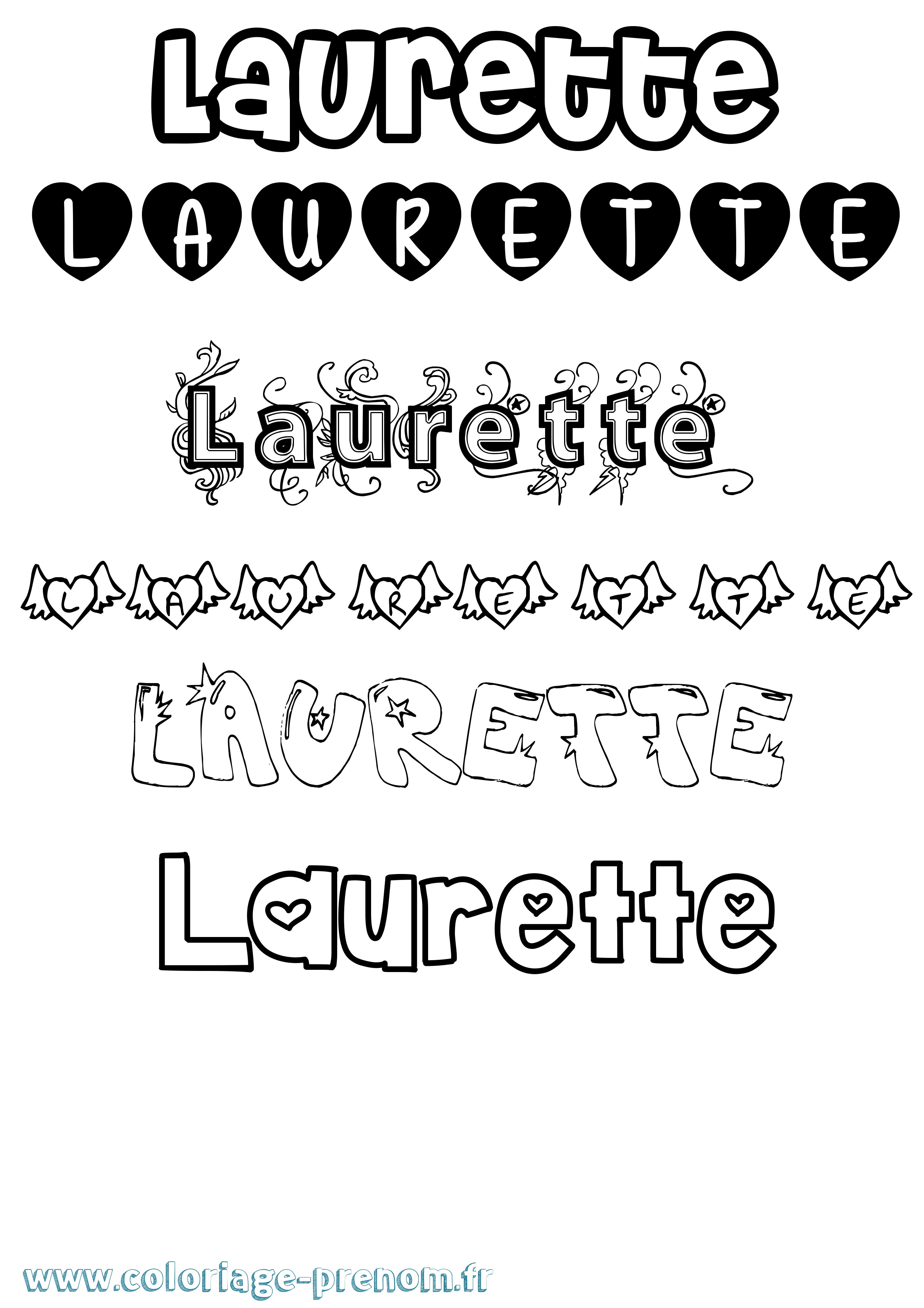 Coloriage prénom Laurette Girly