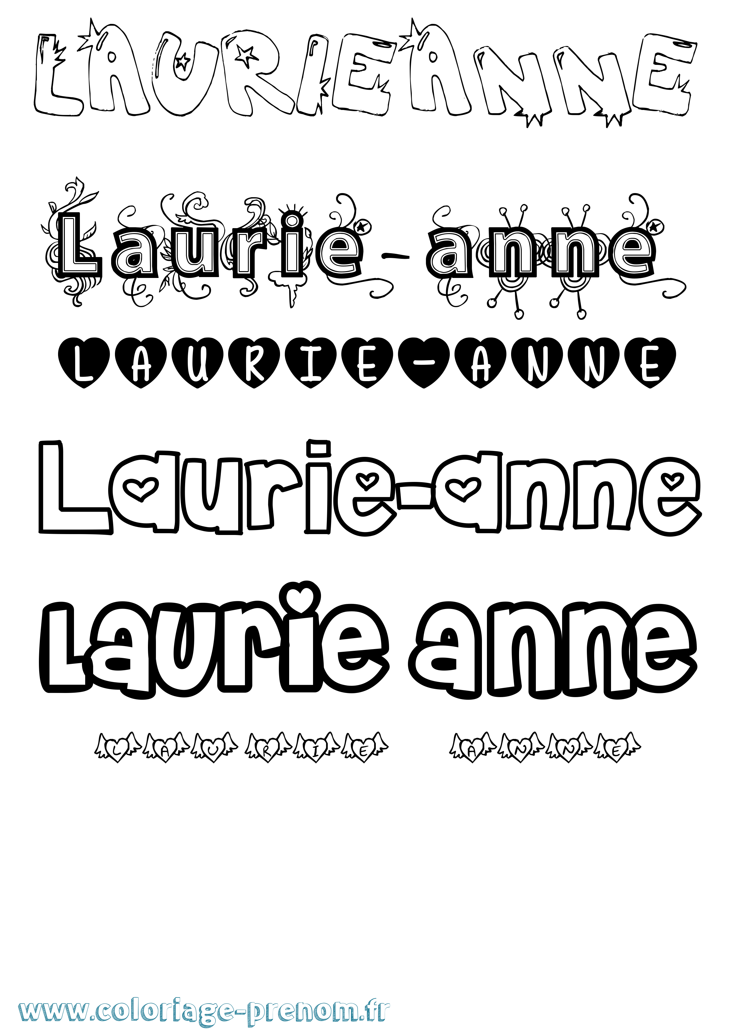 Coloriage prénom Laurie-Anne Girly