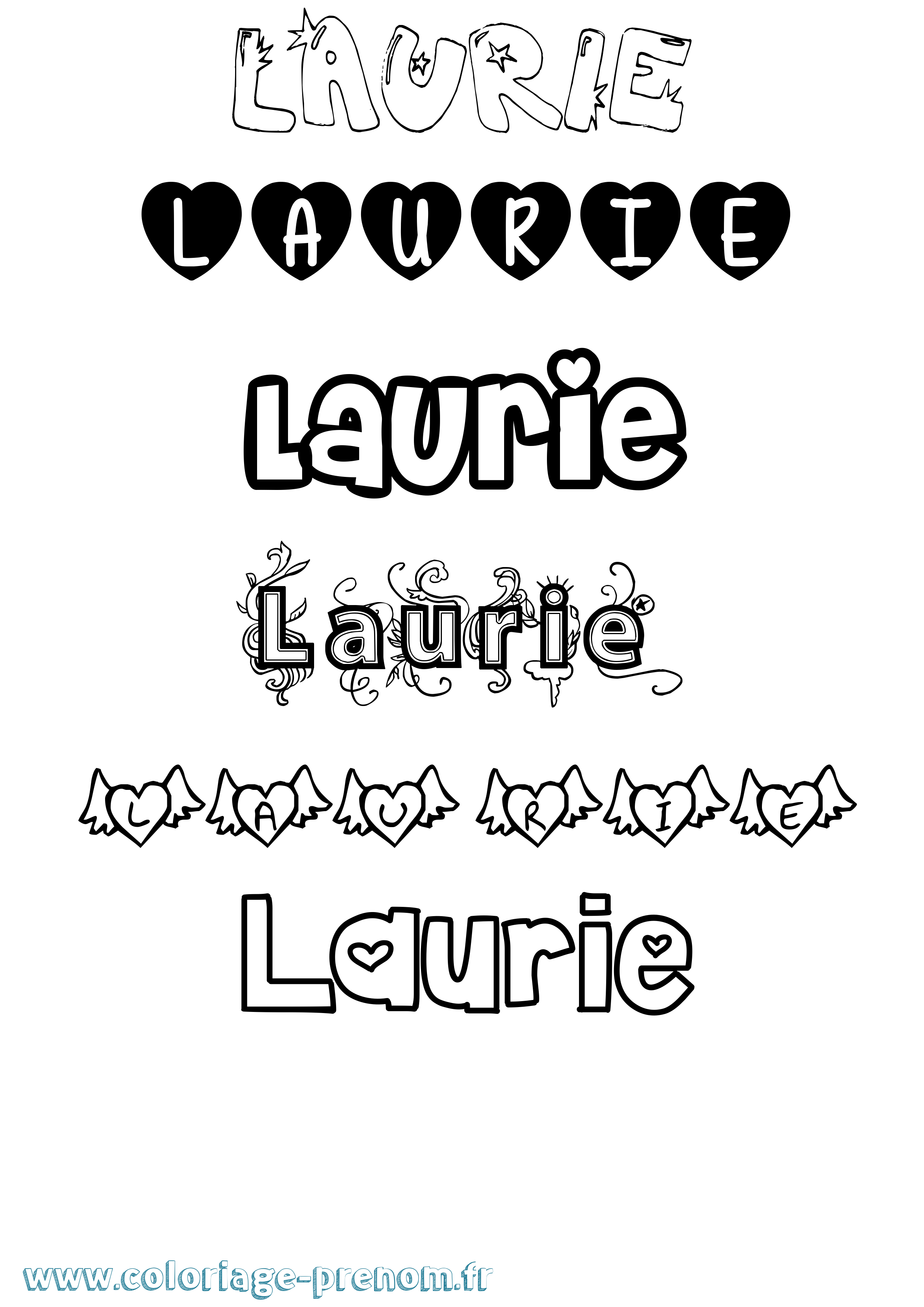 Coloriage prénom Laurie Girly