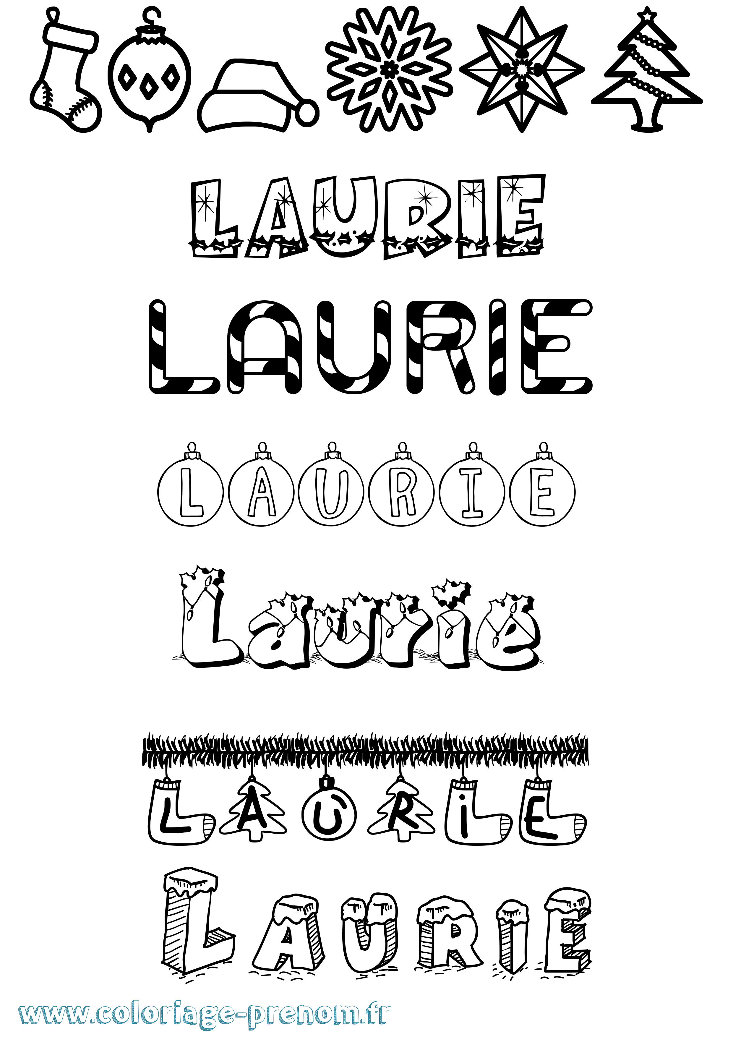Coloriage prénom Laurie Noël