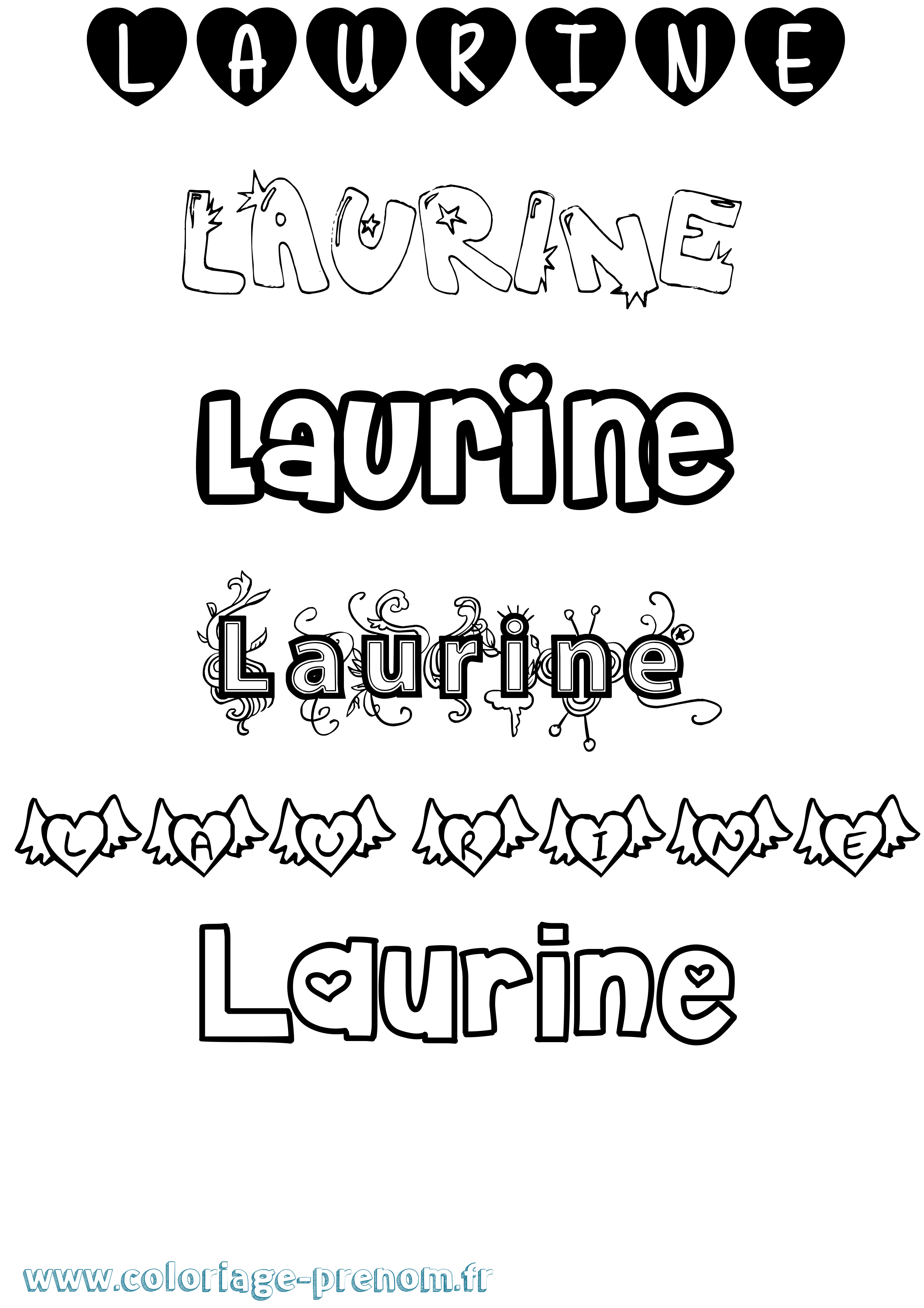 Coloriage prénom Laurine Girly