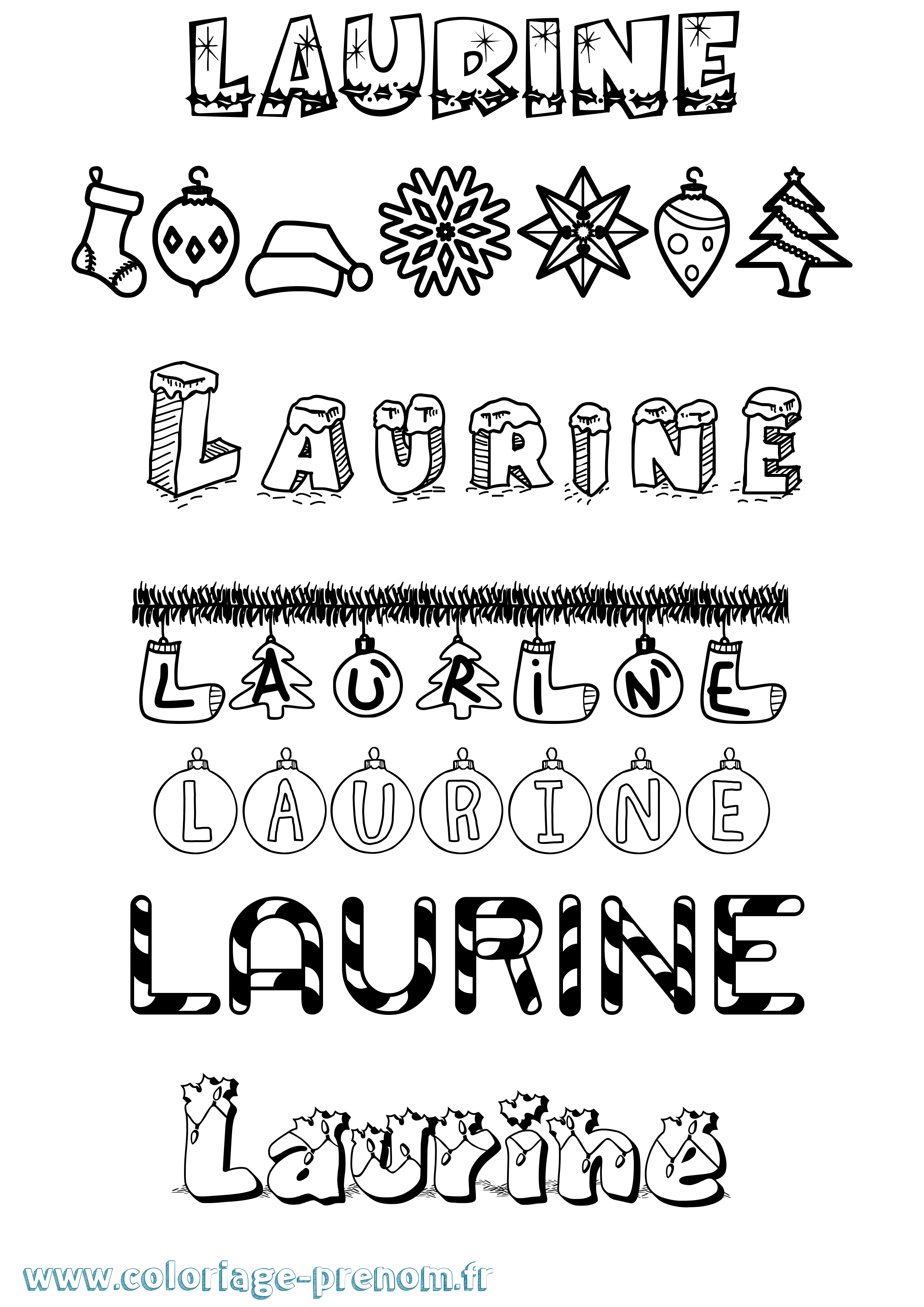 Coloriage prénom Laurine Noël