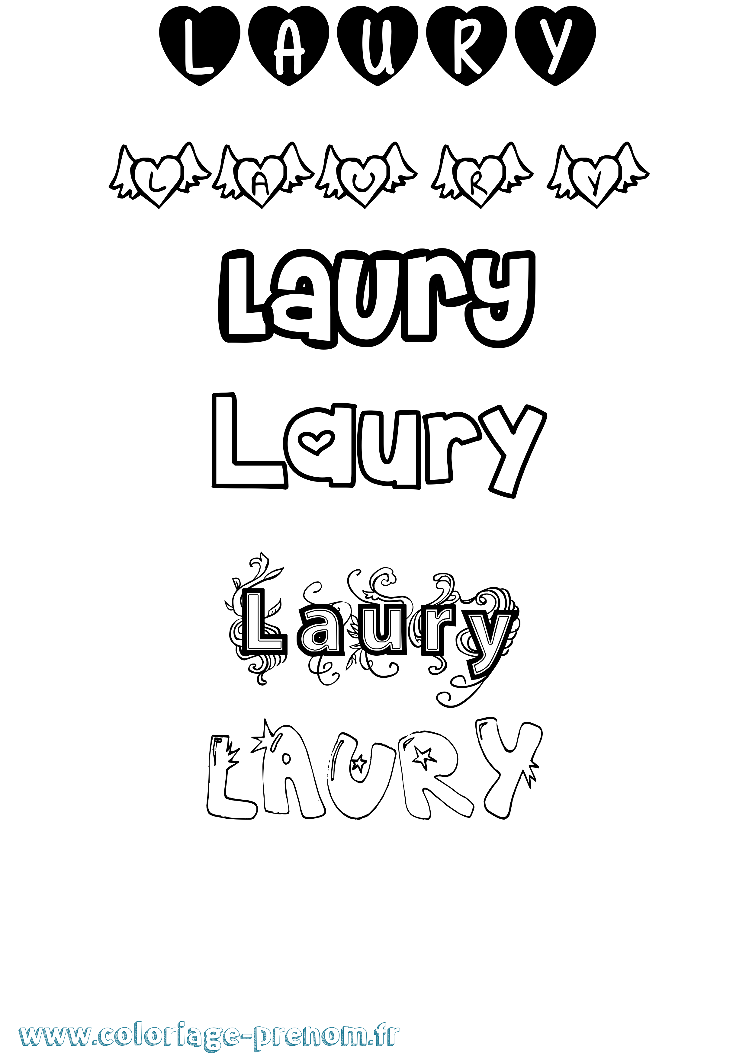 Coloriage prénom Laury Girly