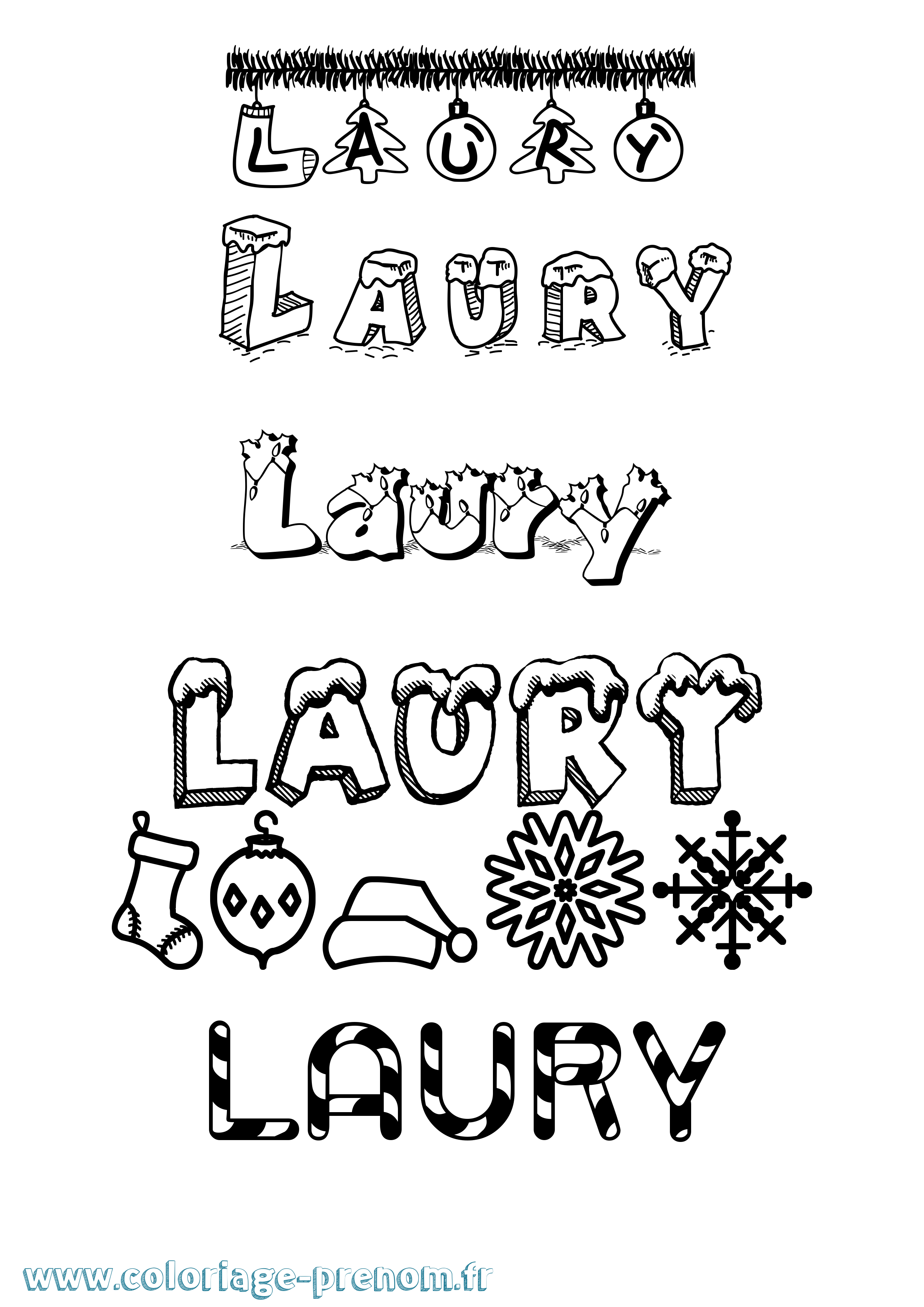 Coloriage prénom Laury Noël