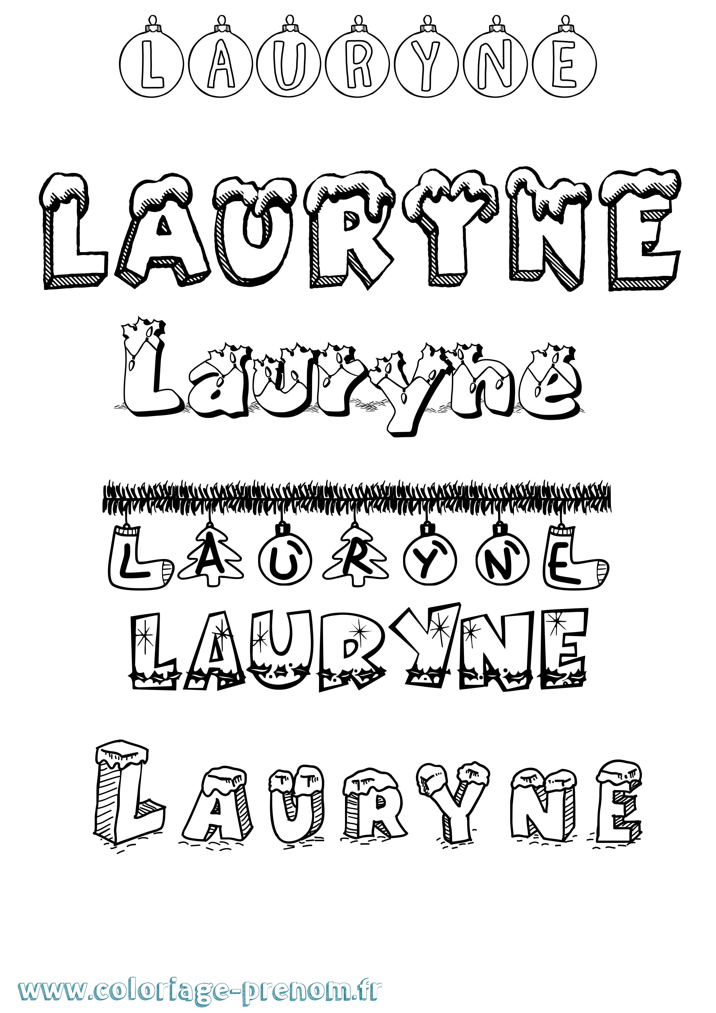 Coloriage prénom Lauryne Noël