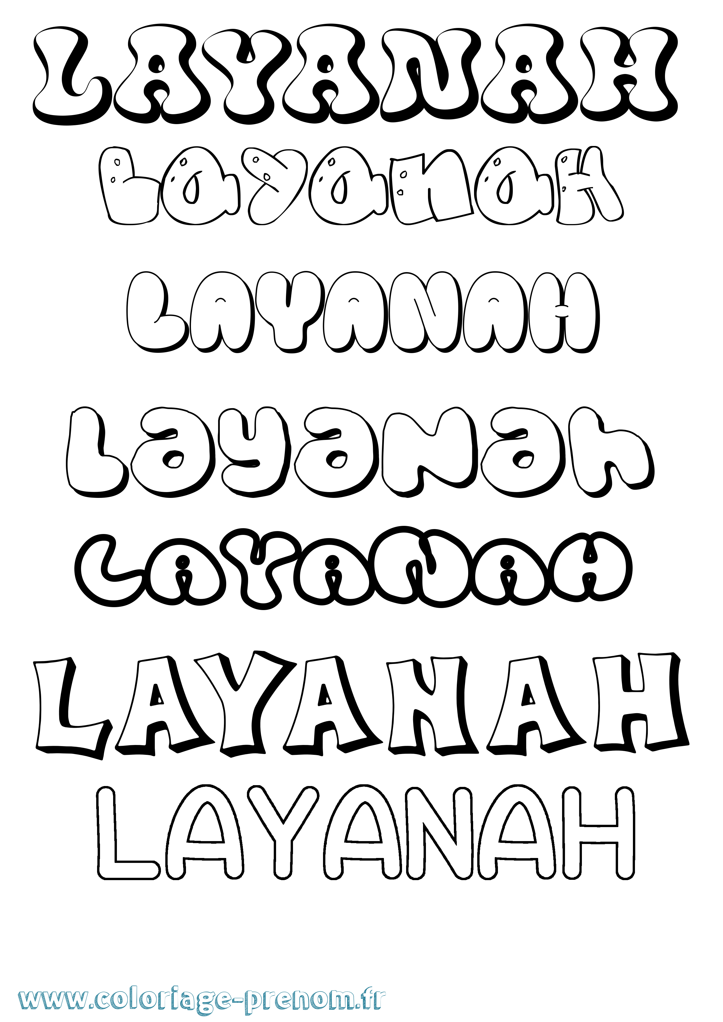 Coloriage Layanah Bubble Coloriage prénom Layanah Bubble