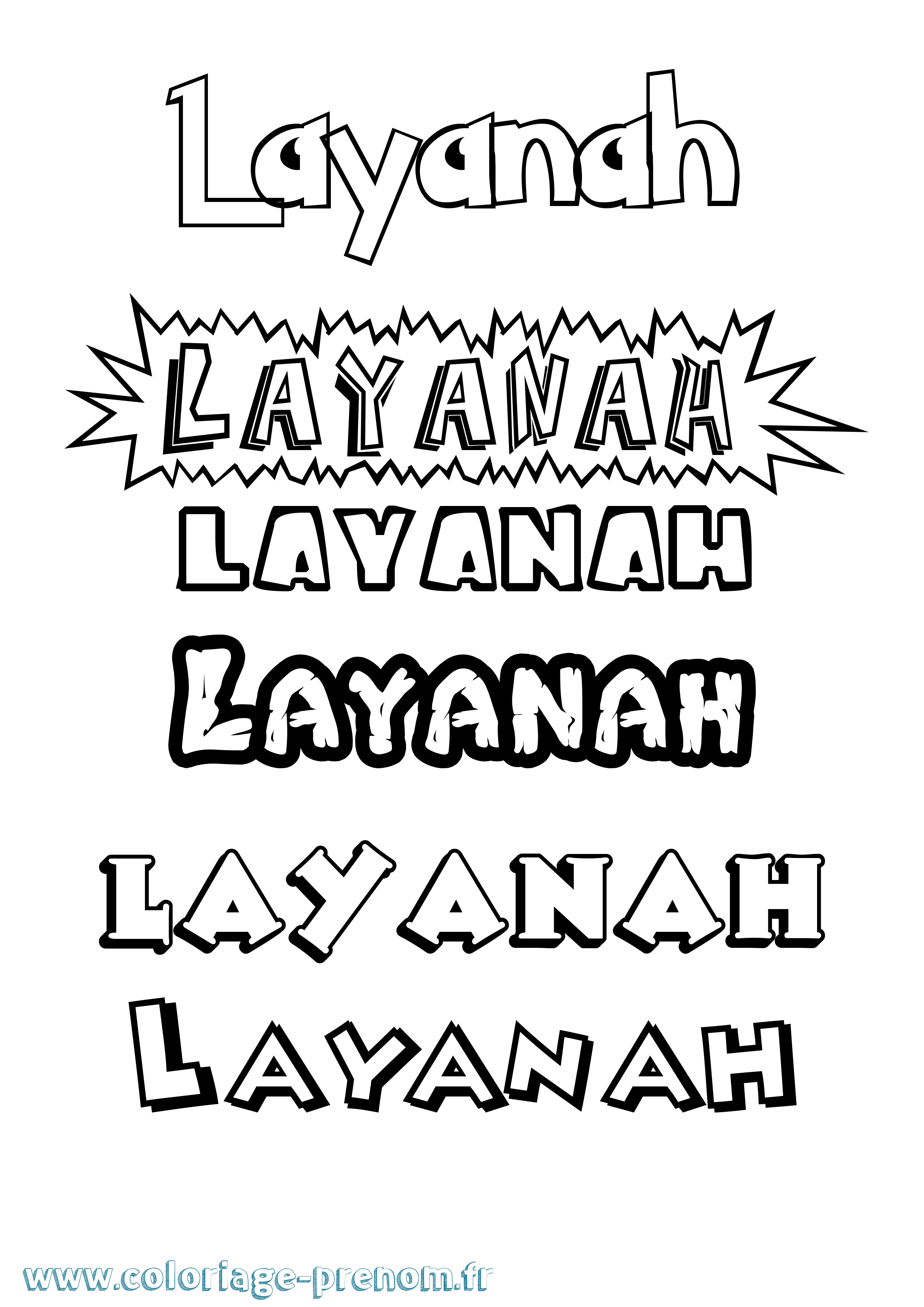 Coloriage Layanah Dessin Animé Coloriage prénom Layanah Dessin Animé