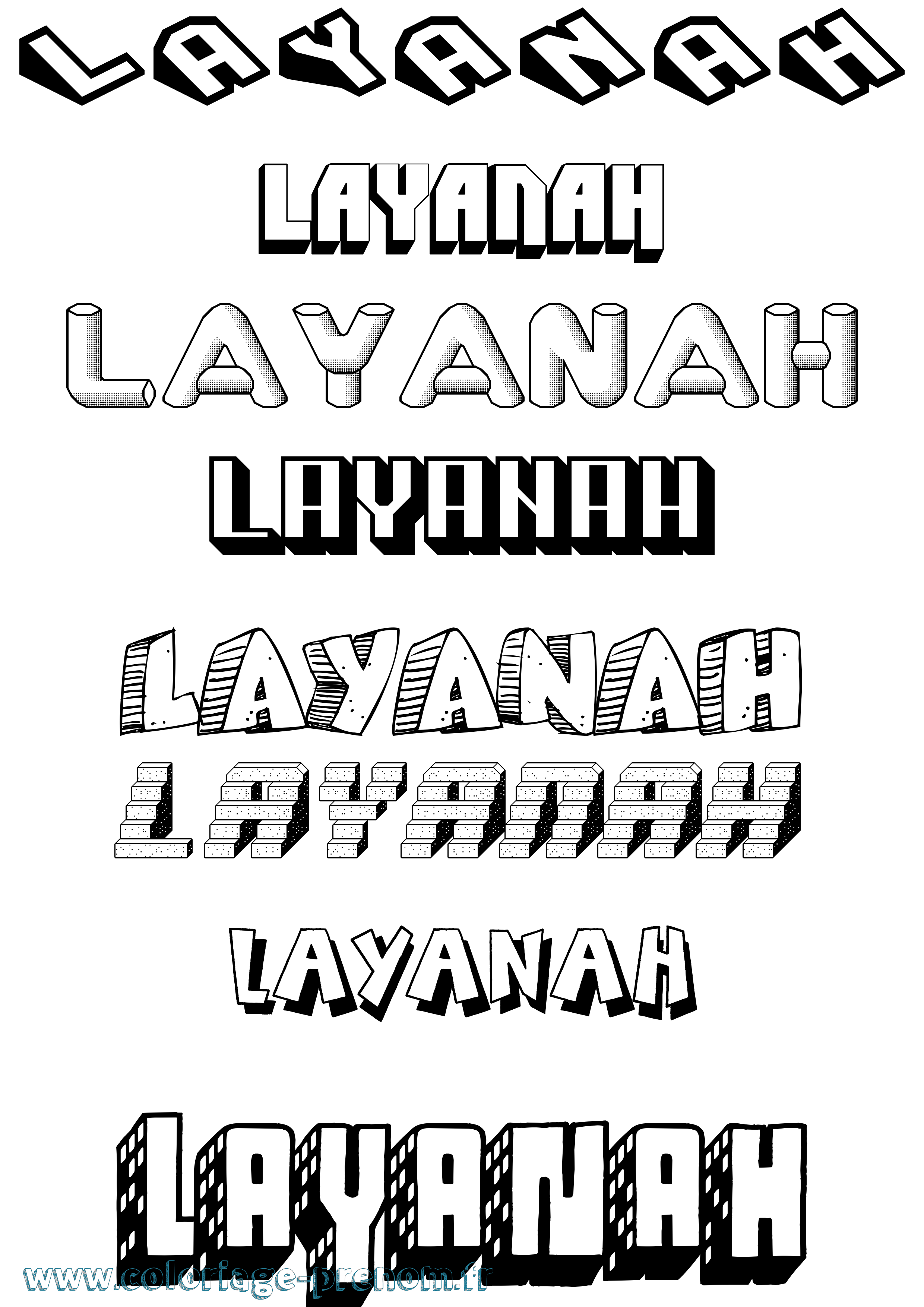 Coloriage Layanah Effet 3D Coloriage prénom Layanah Effet 3D