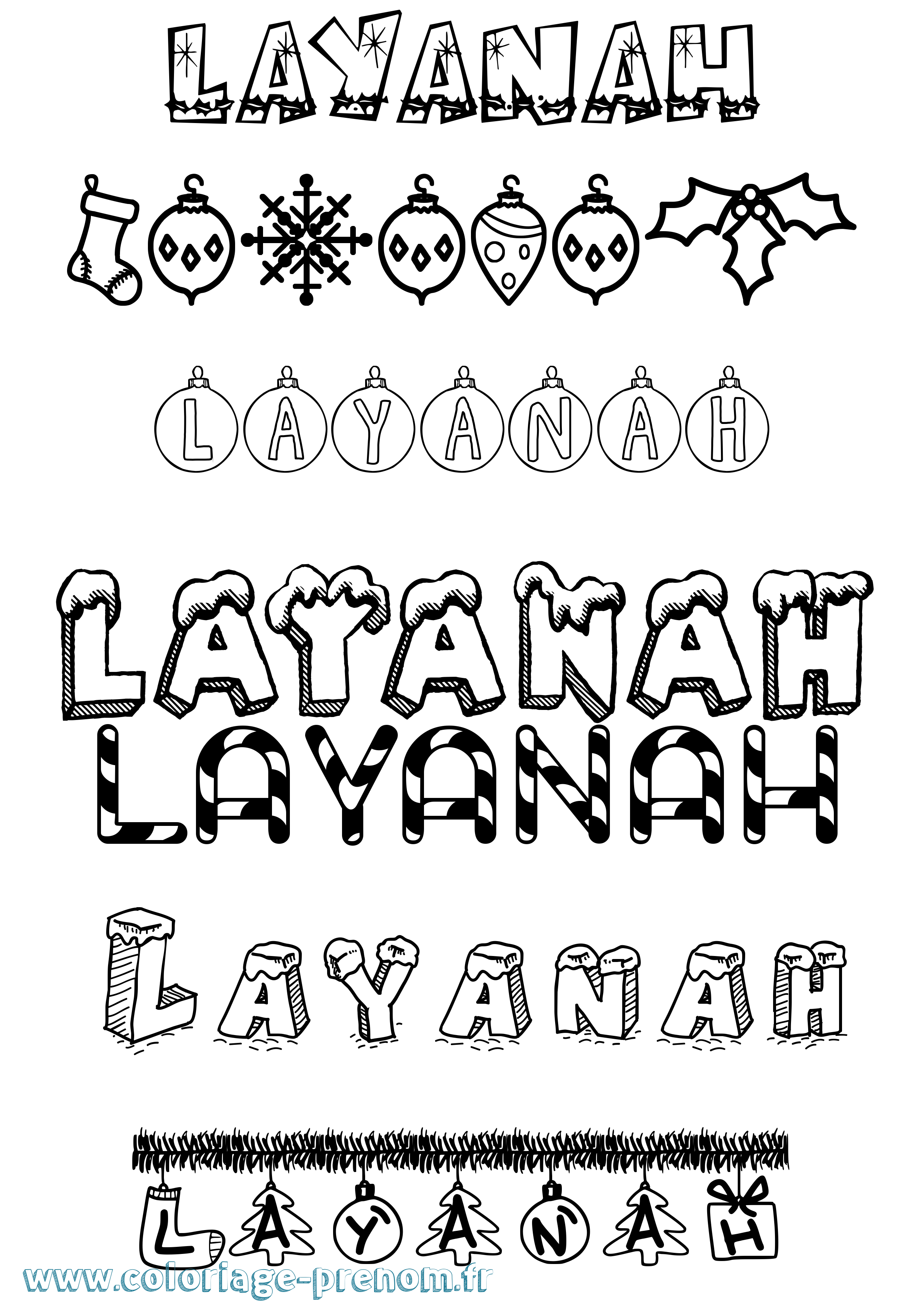 Coloriage Layanah Noël Coloriage prénom Layanah Noël