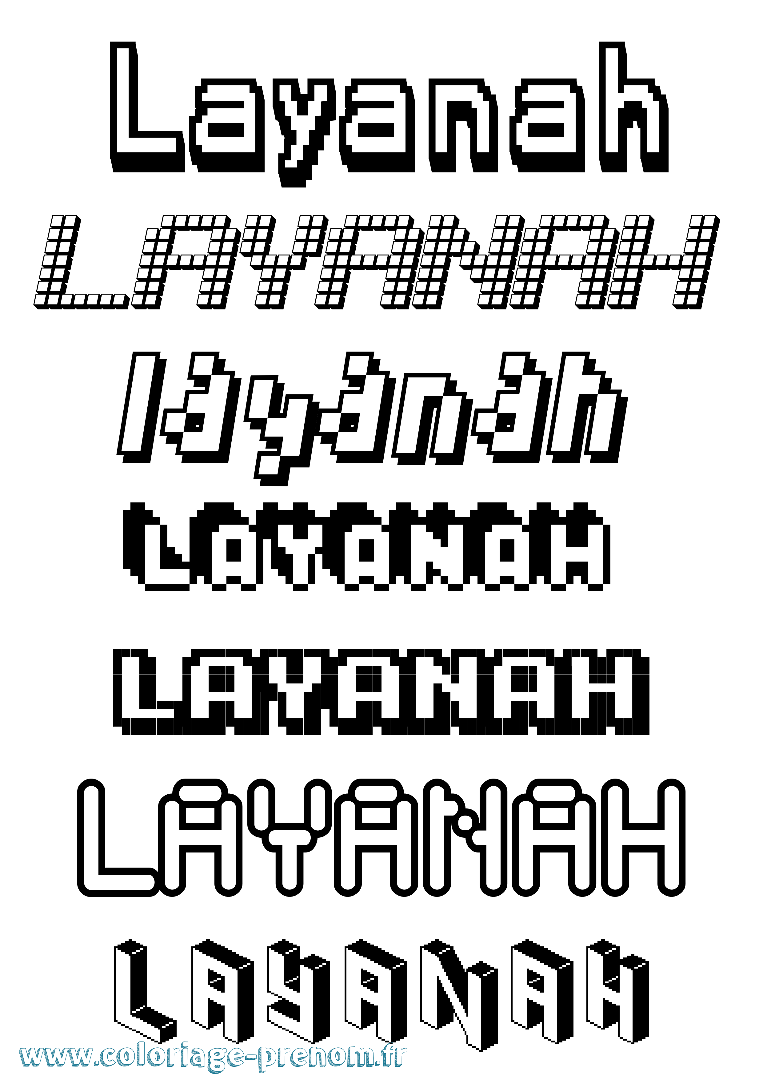 Coloriage Layanah Pixel Coloriage prénom Layanah Pixel