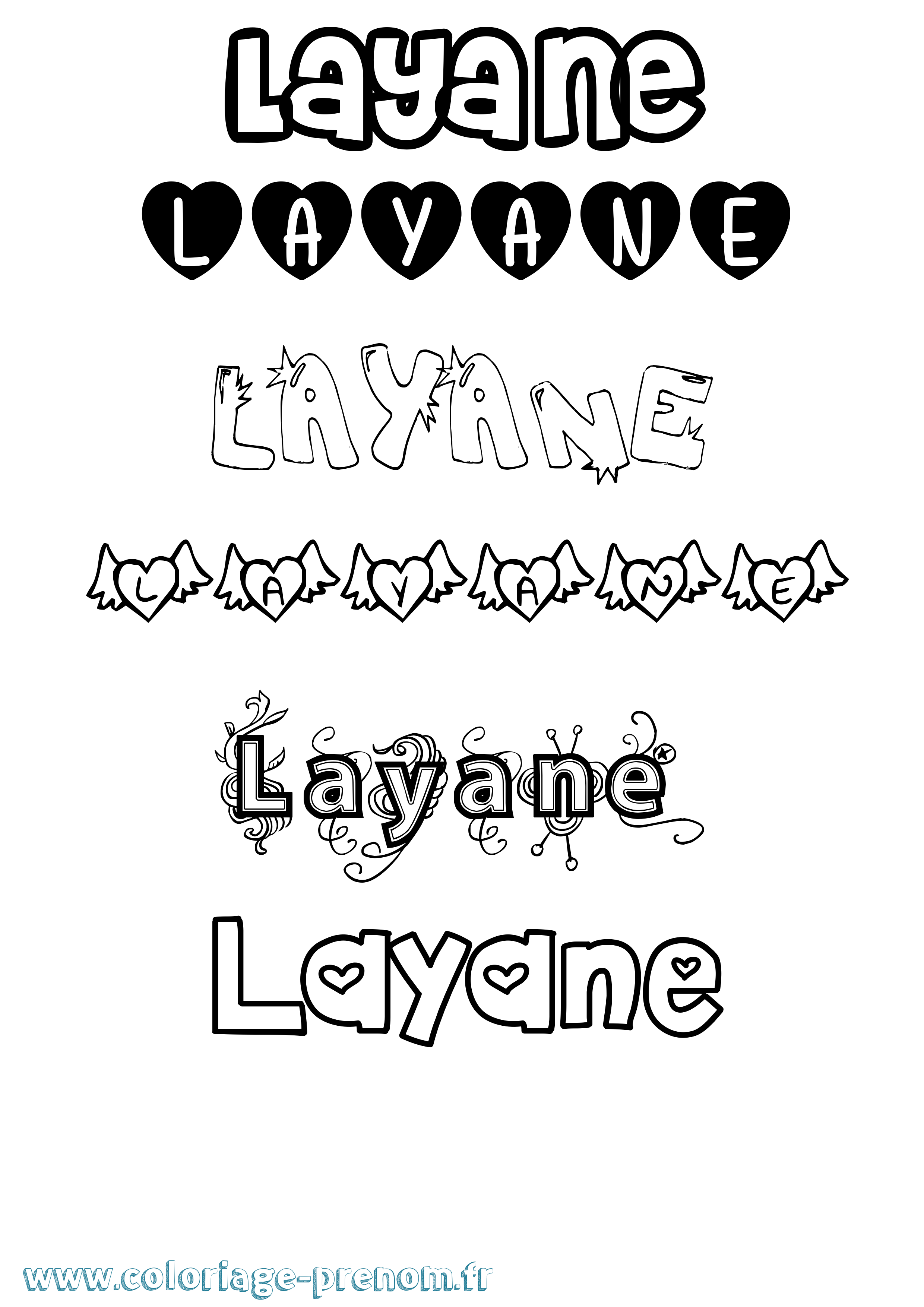 Coloriage prénom Layane Girly
