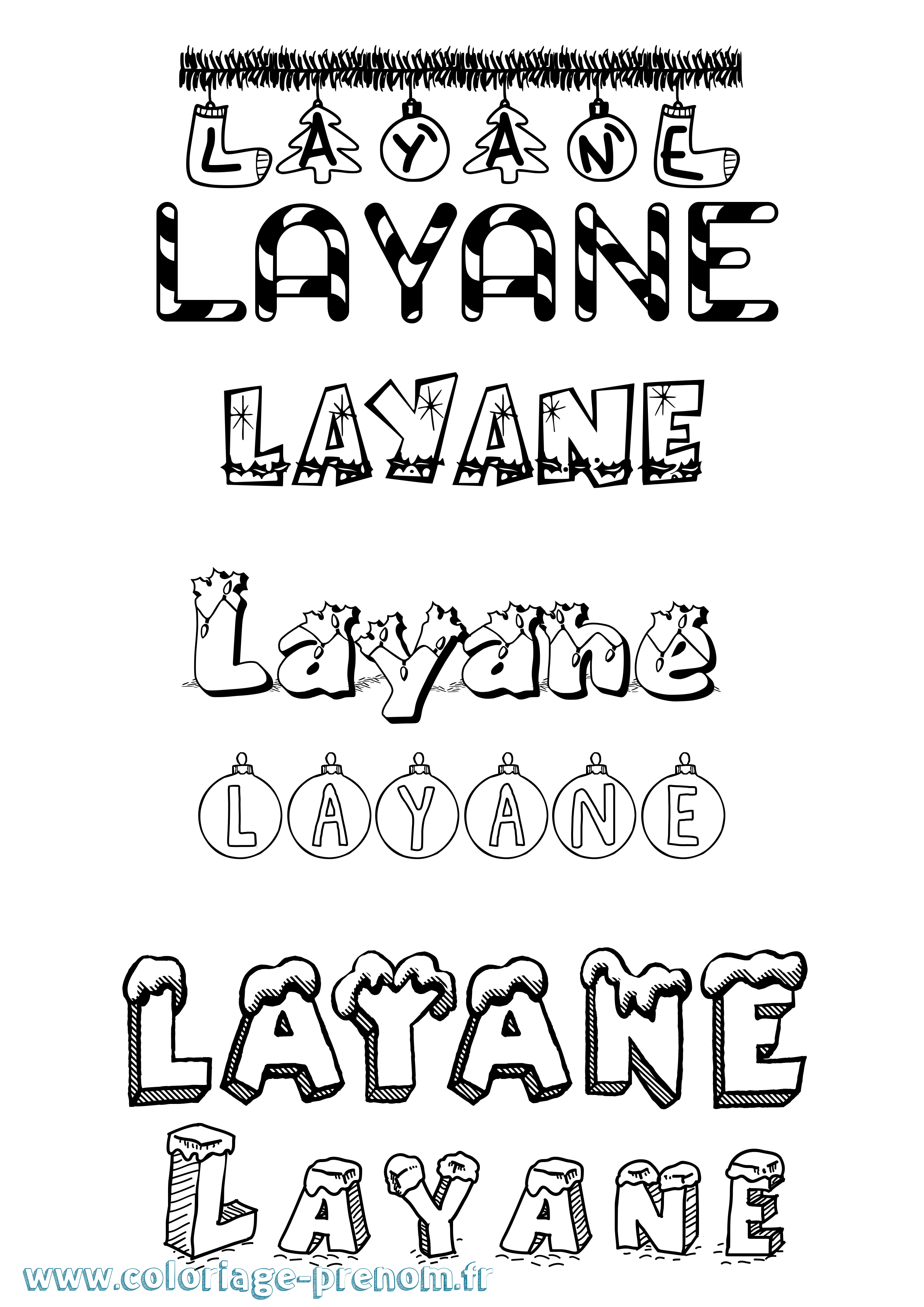 Coloriage prénom Layane Noël