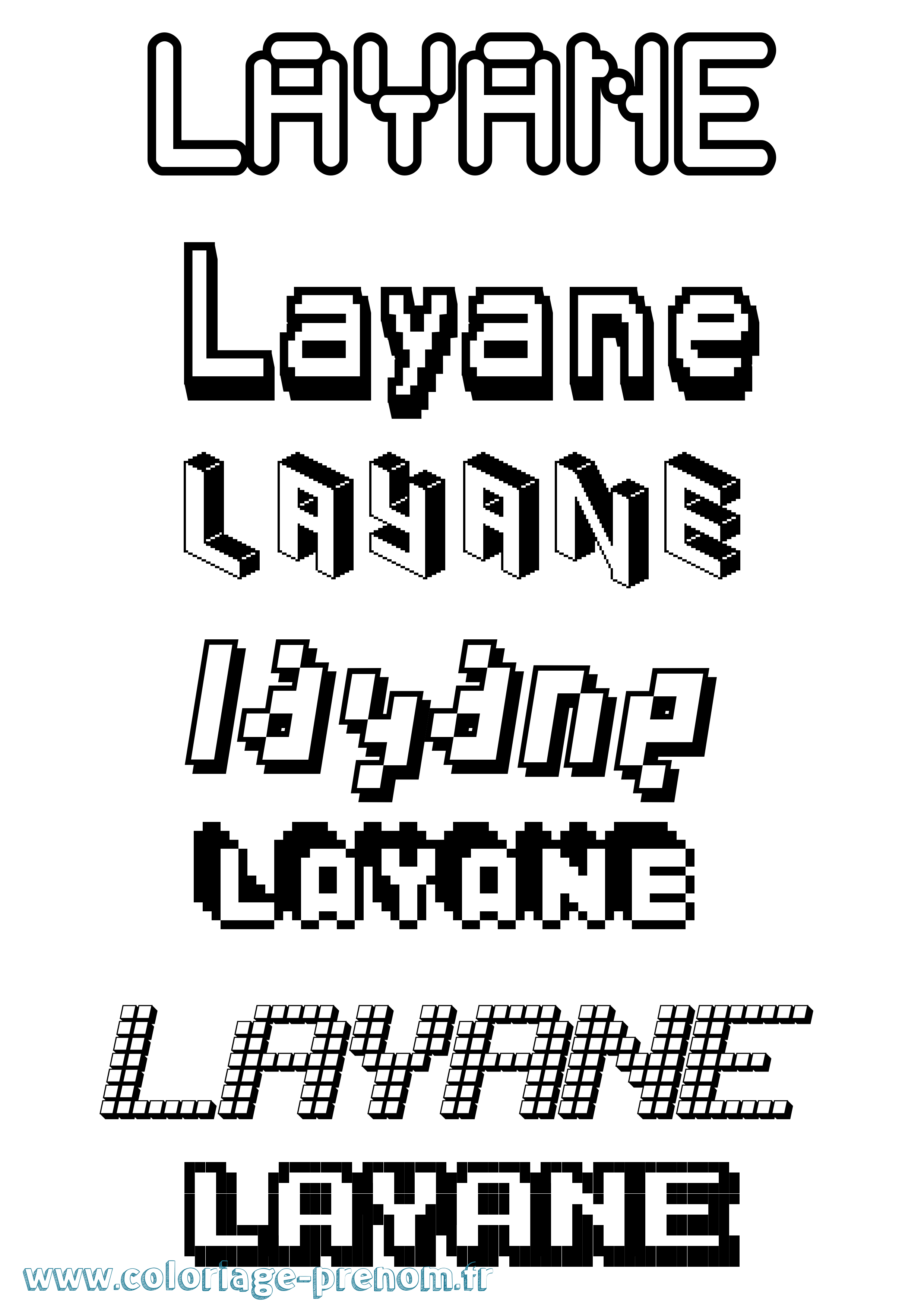 Coloriage prénom Layane Pixel