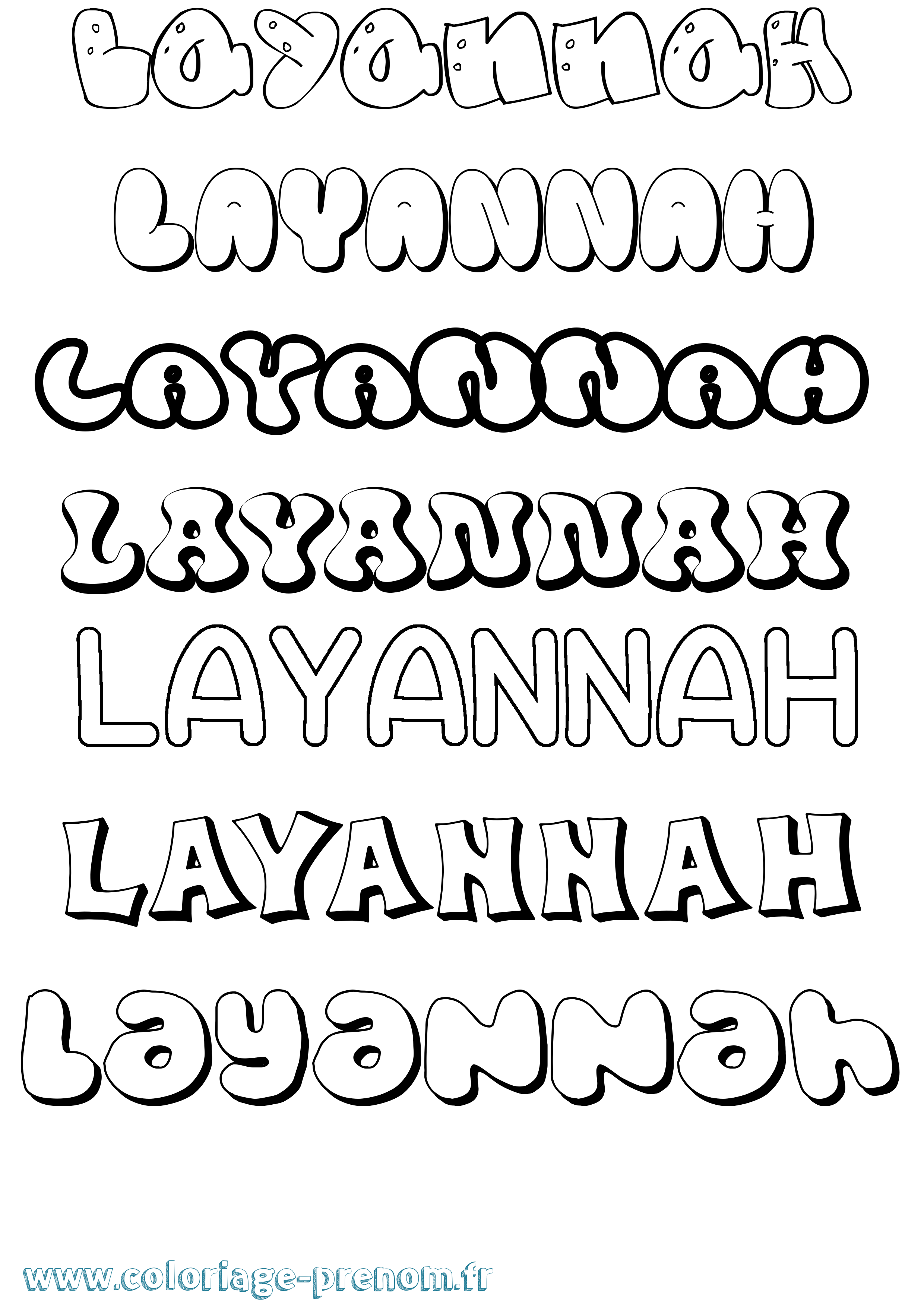 Coloriage prénom Layannah Bubble