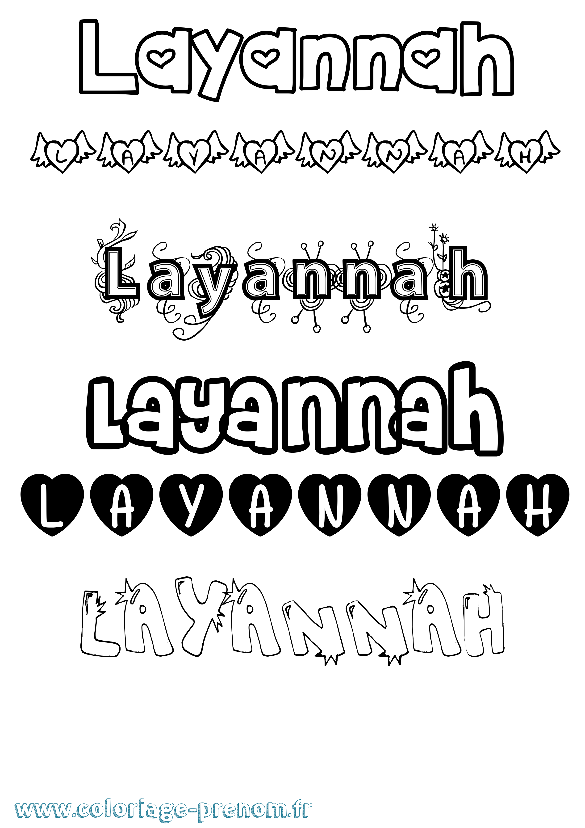 Coloriage prénom Layannah Girly