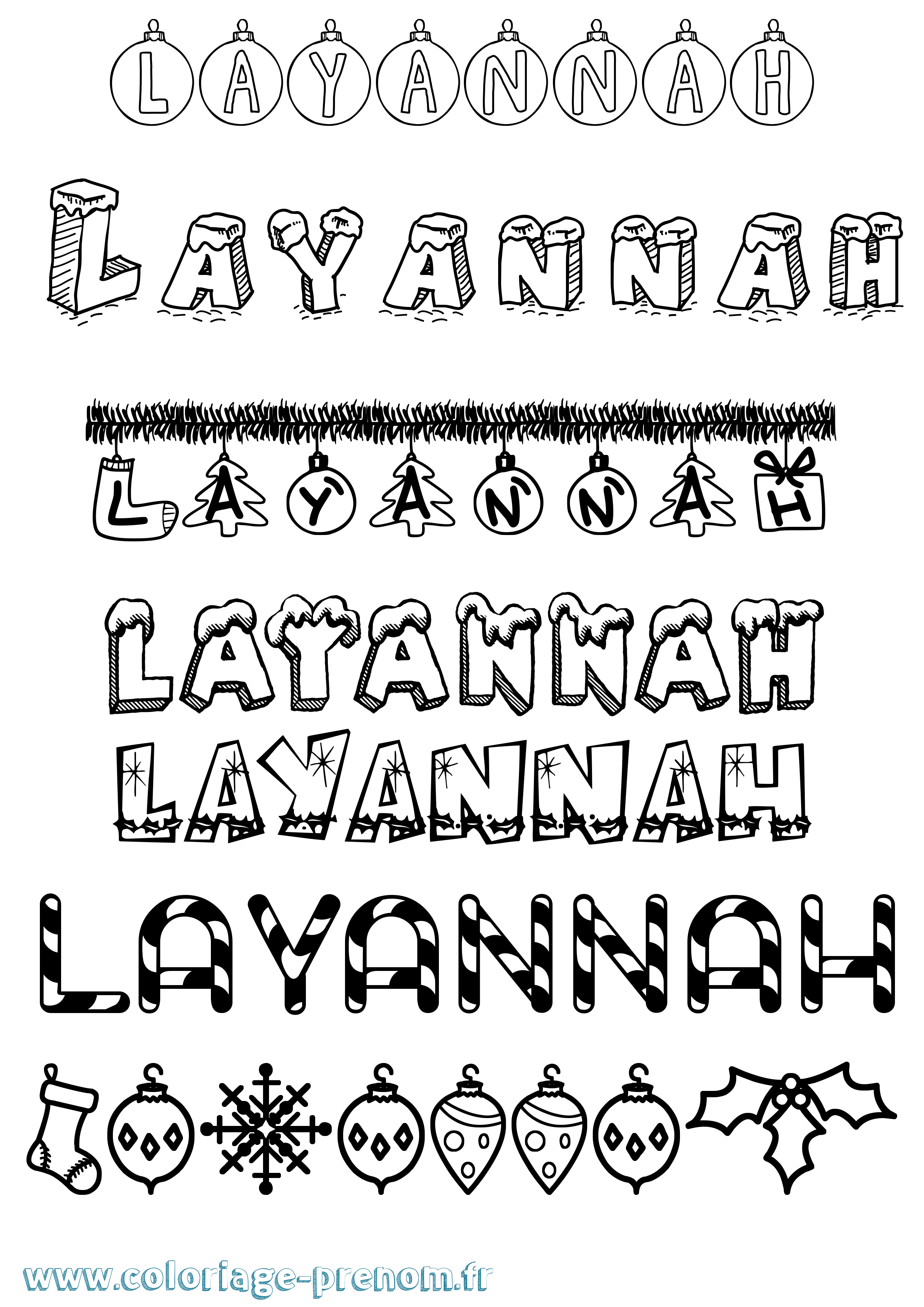 Coloriage prénom Layannah Noël