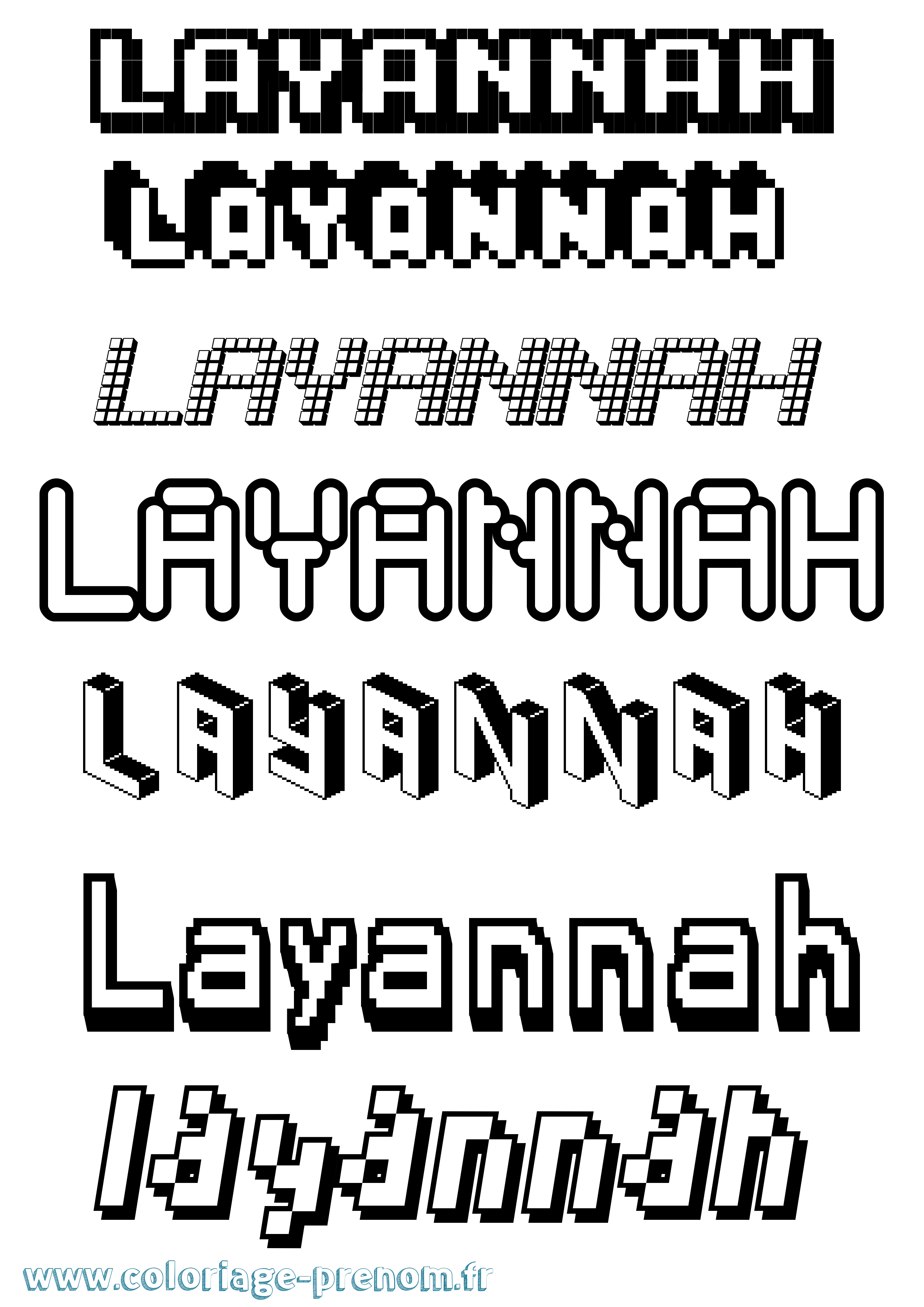 Coloriage prénom Layannah Pixel