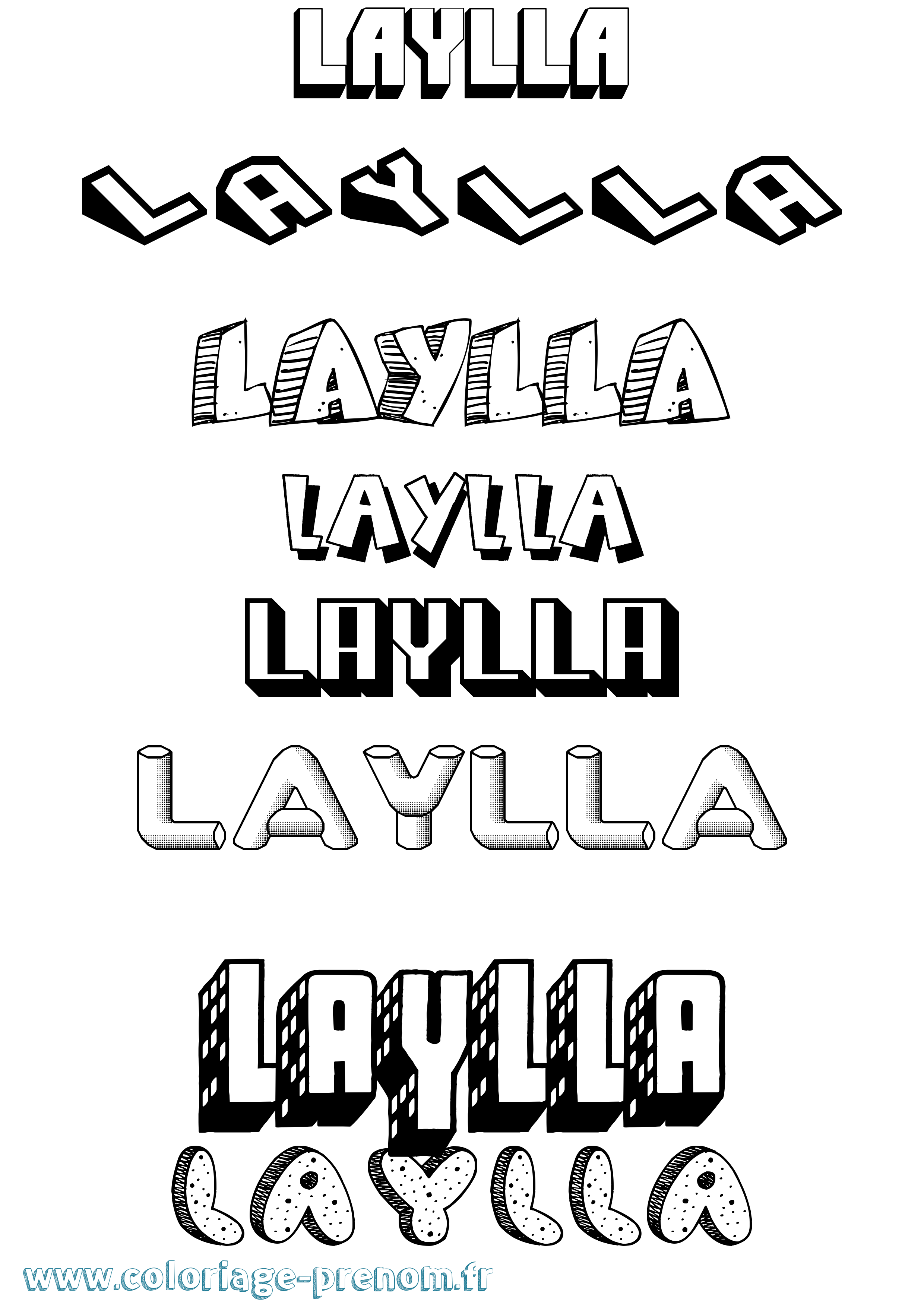 Coloriage prénom Laylla Effet 3D