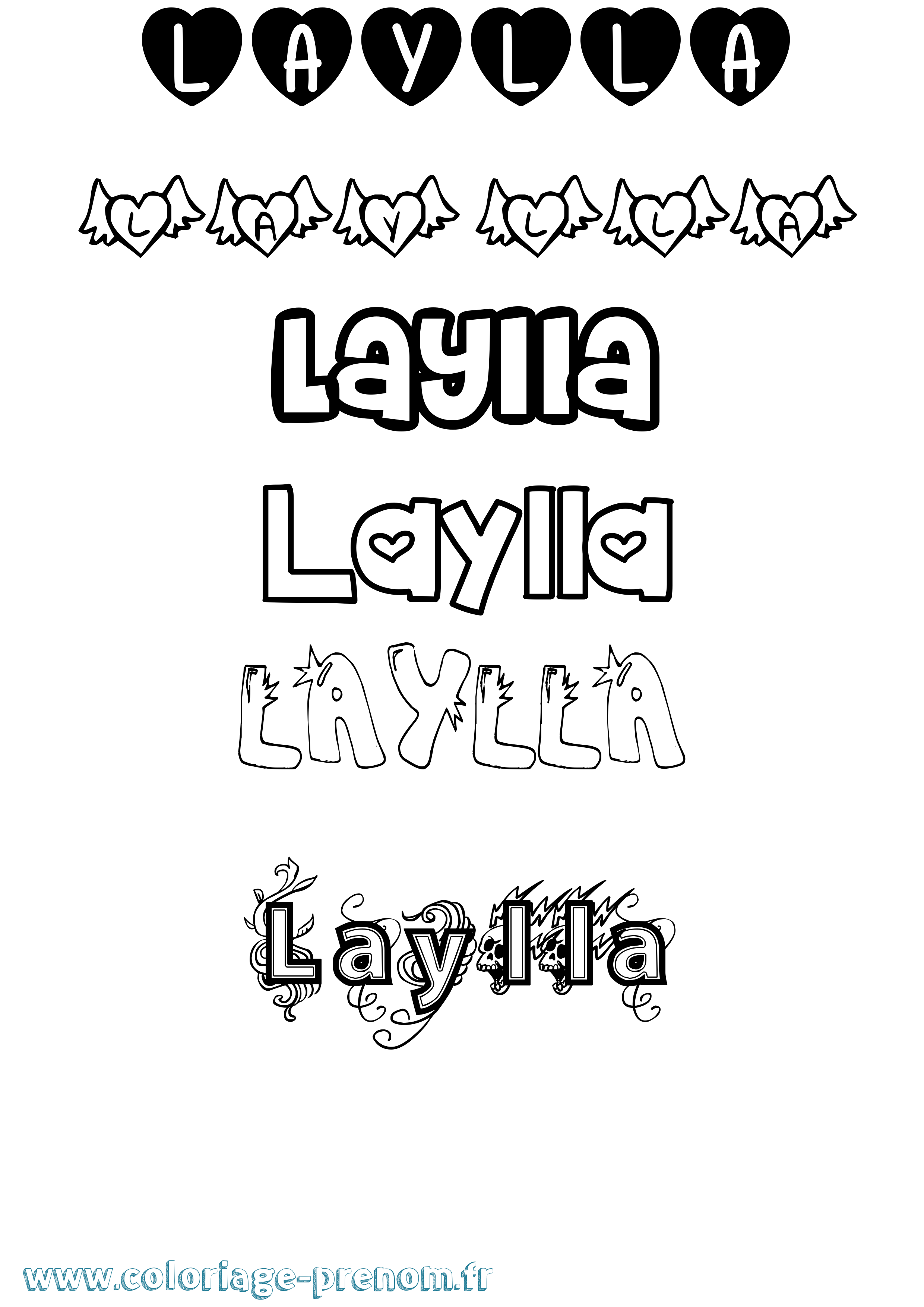 Coloriage prénom Laylla Girly