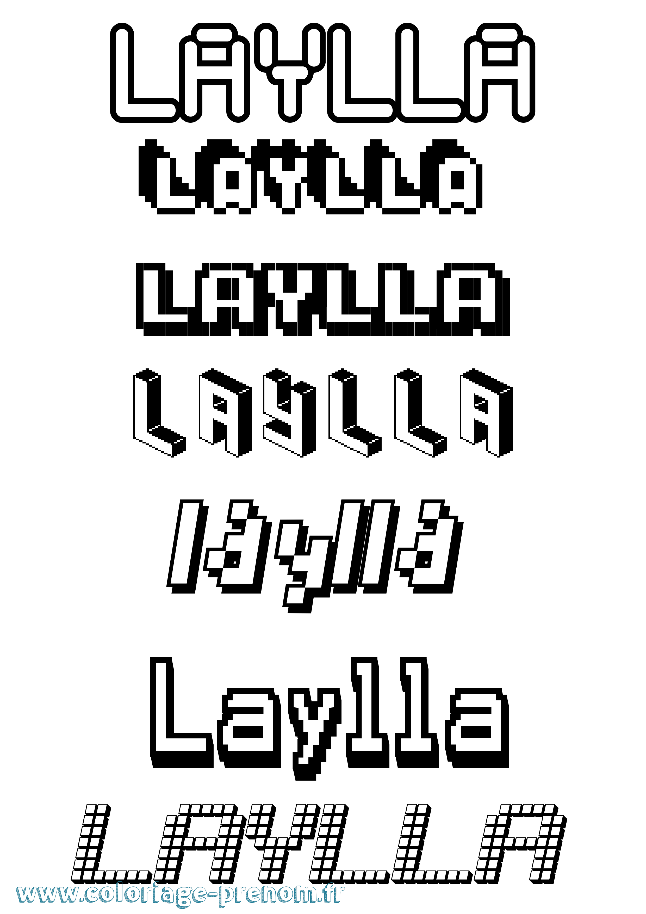 Coloriage prénom Laylla Pixel