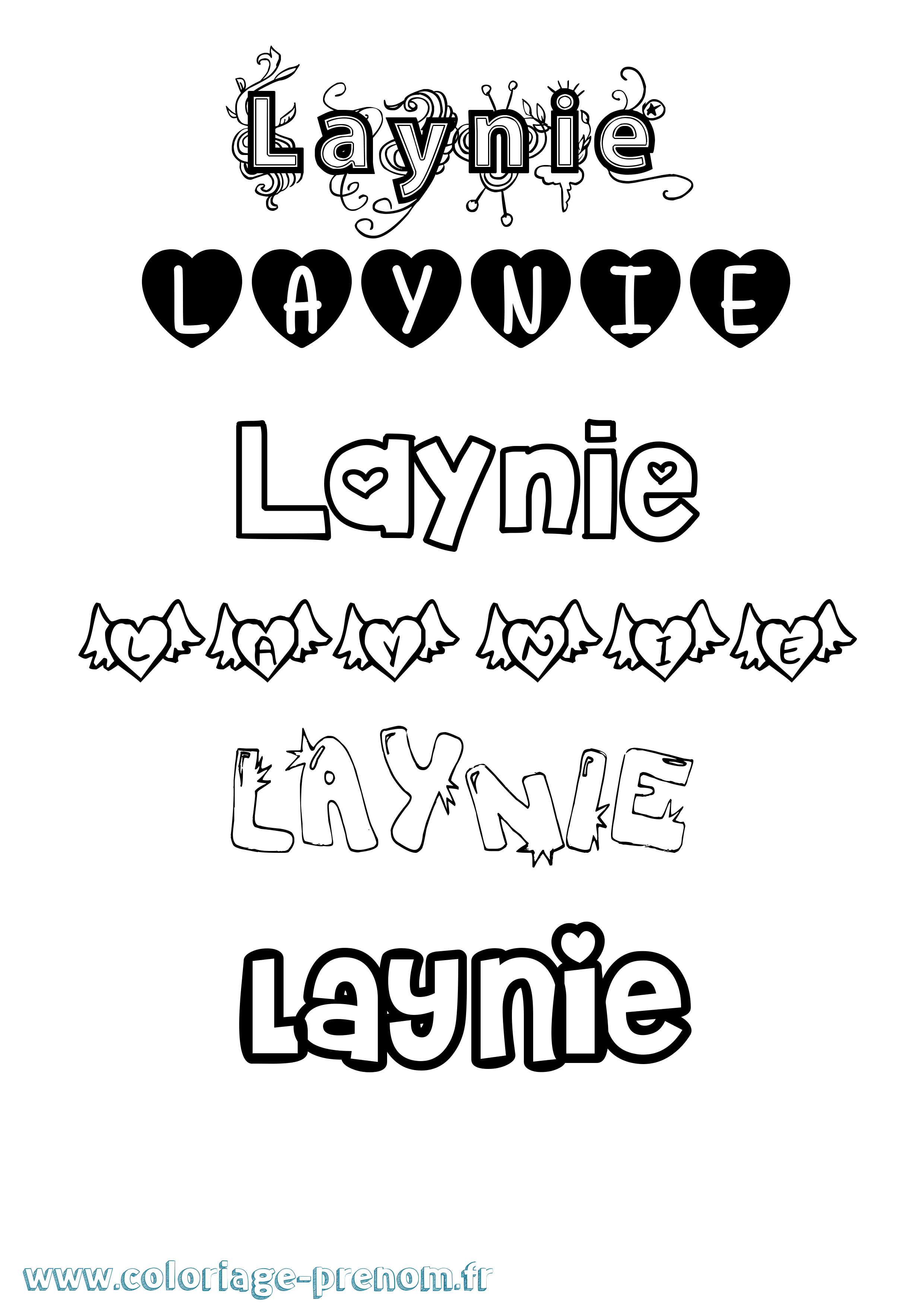 Coloriage prénom Laynie Girly