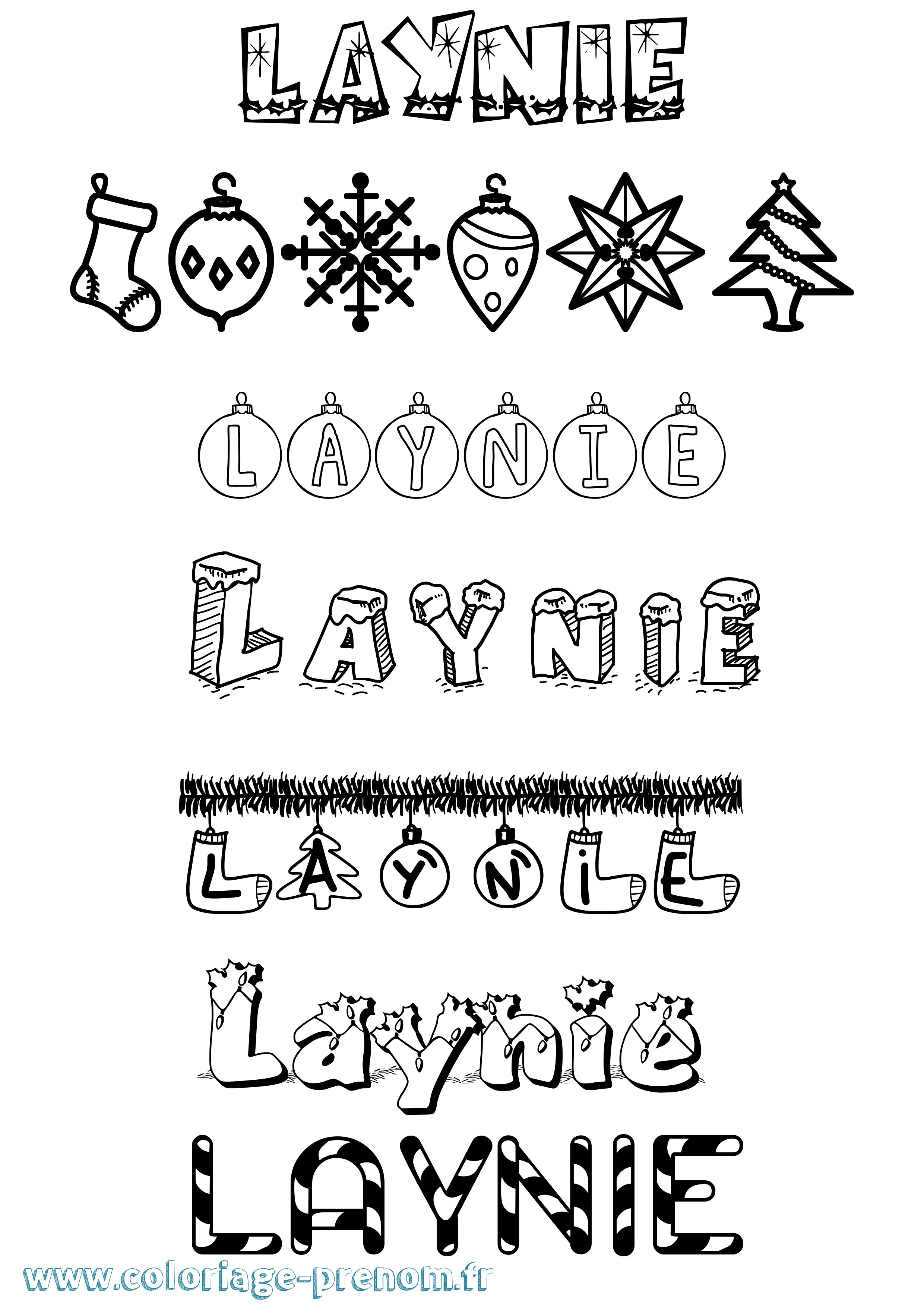 Coloriage prénom Laynie Noël