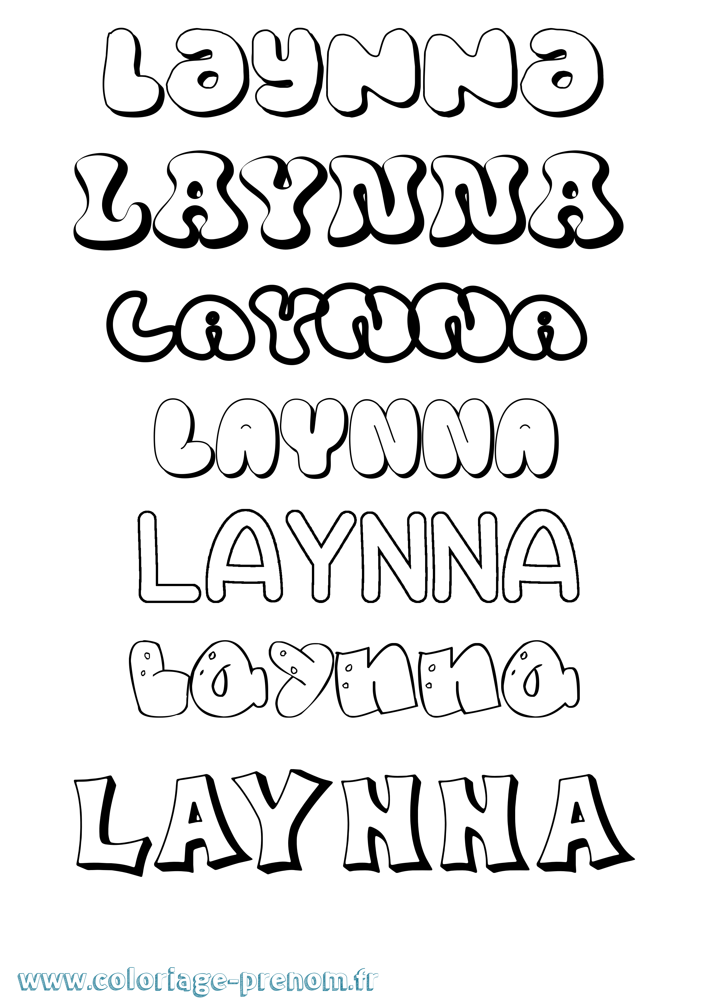 Coloriage prénom Laynna Bubble